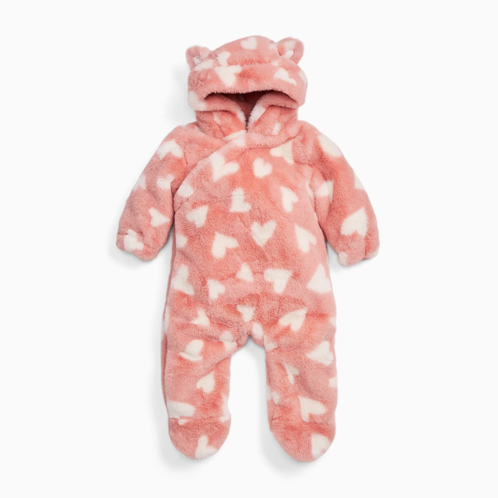 Pink Hearts Faux Fur Pramsuit - Image 3