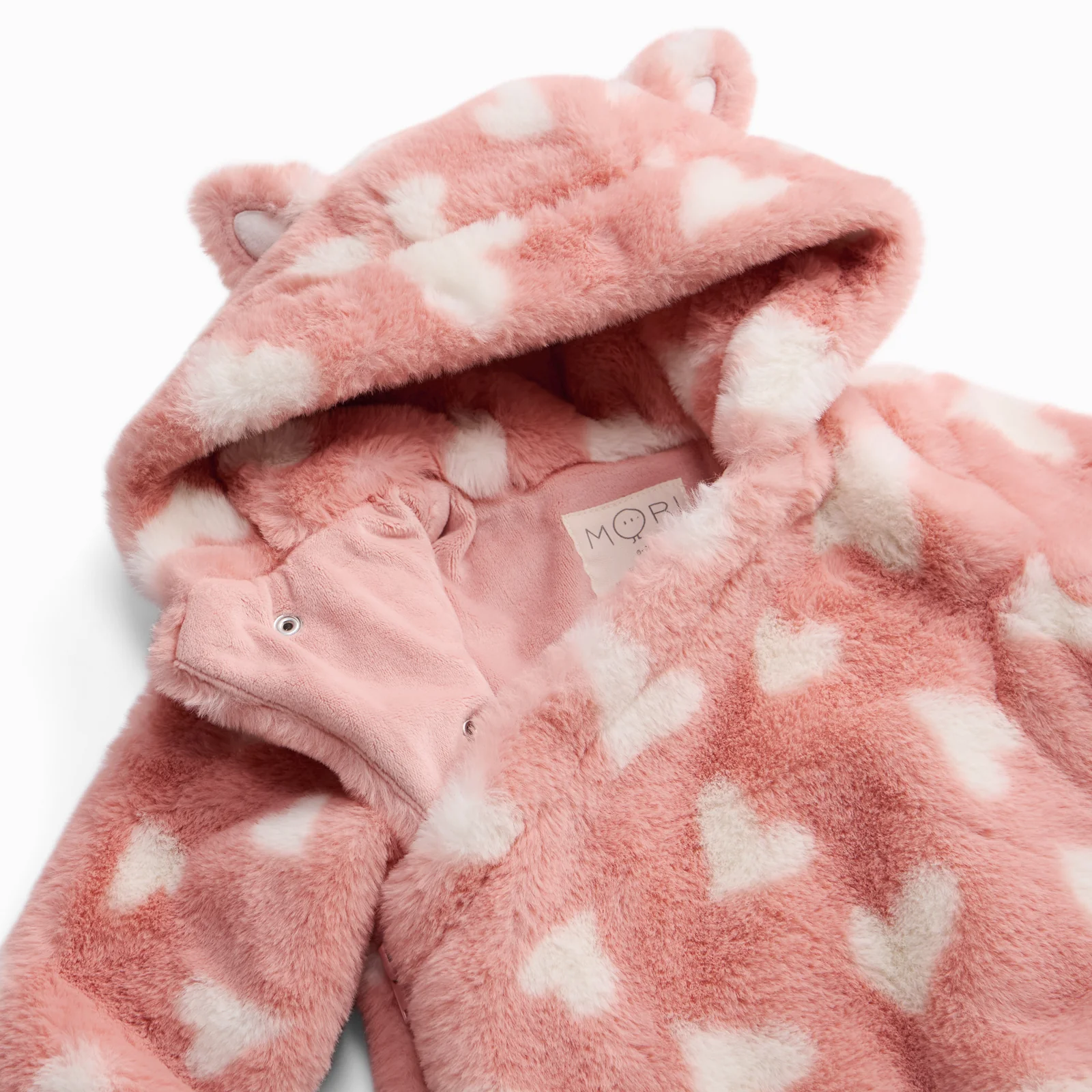 Pink Hearts Faux Fur Pramsuit - Image 4