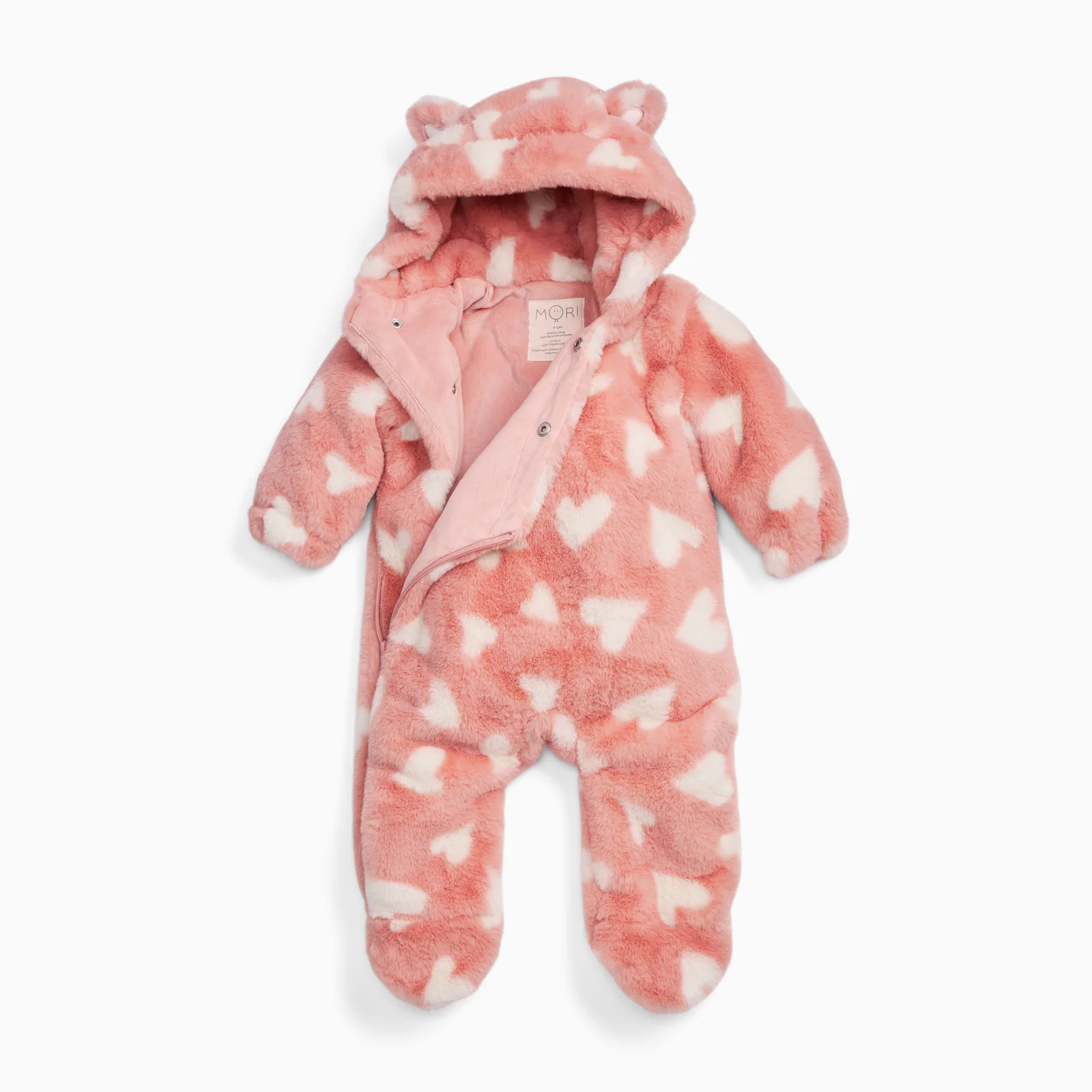 Pink Hearts Faux Fur Pramsuit - Image 5