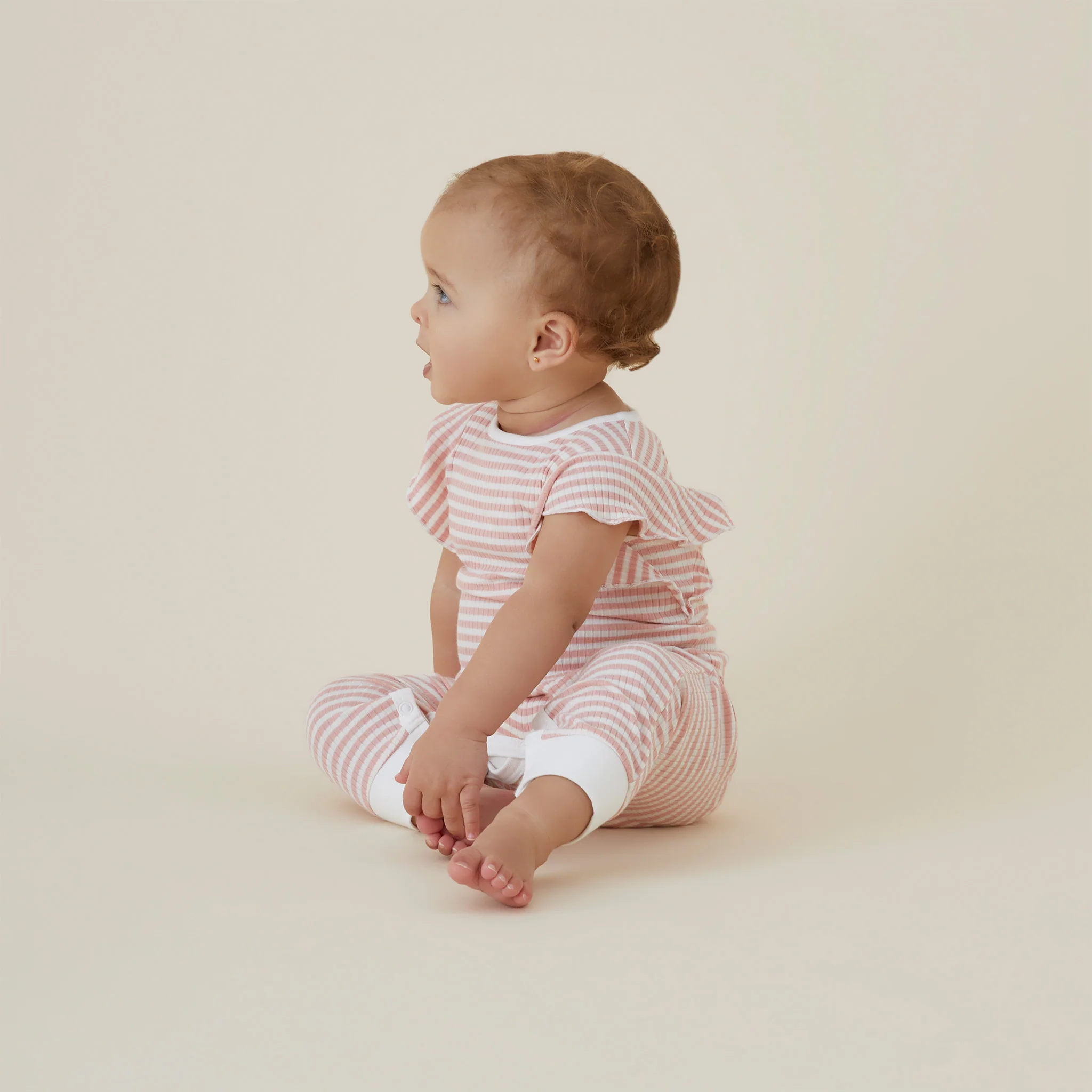 Pink Stripe Ribbed Frill Jumpsuit - Image 3