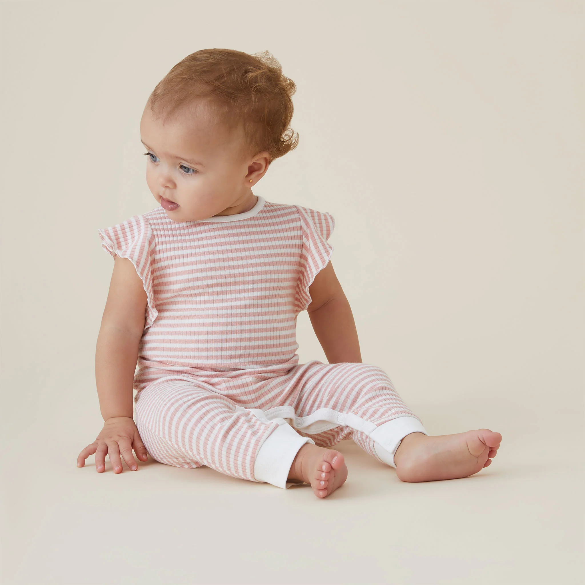Pink Stripe Ribbed Frill Jumpsuit - Image 5