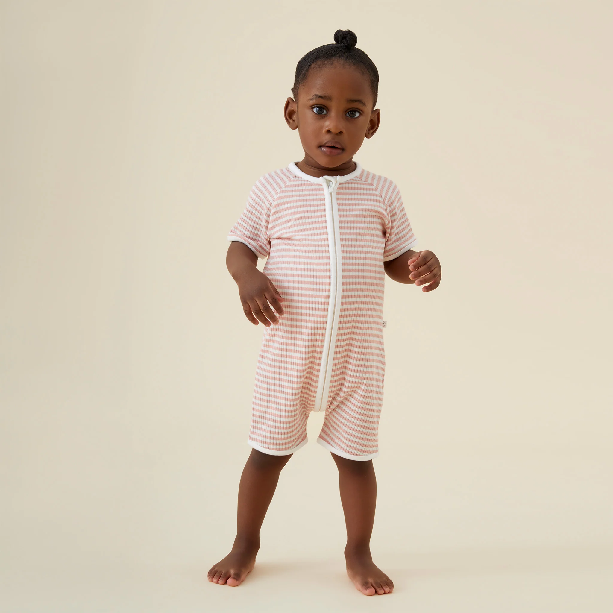 Pink Stripe Ribbed Zip Summer Sleepsuit - Image 3