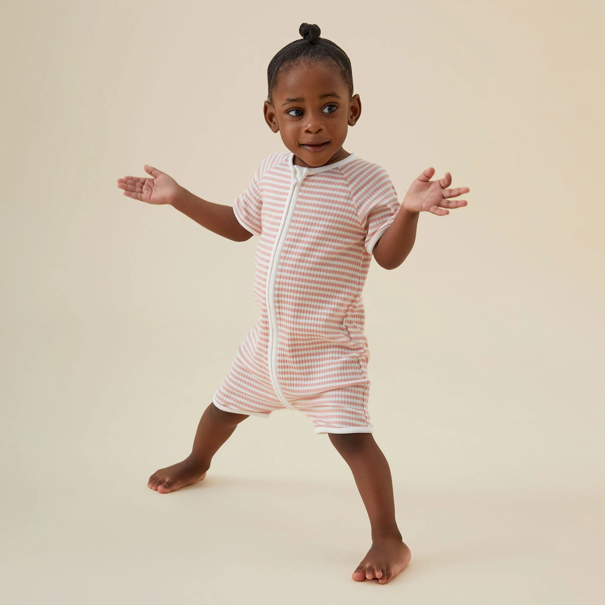 Pink Stripe Ribbed Zip Summer Sleepsuit - Image 4