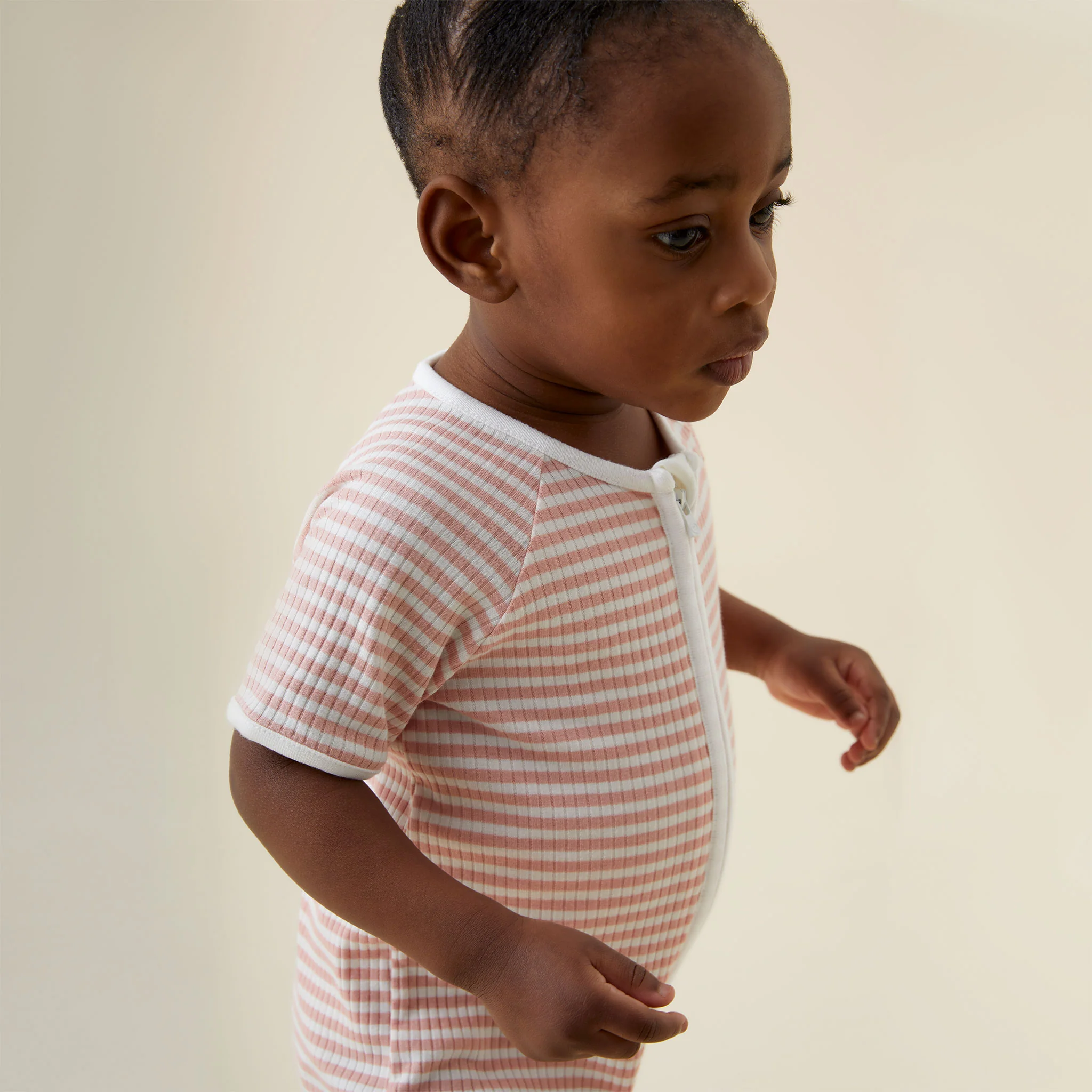 Pink Stripe Ribbed Zip Summer Sleepsuit - Image 5