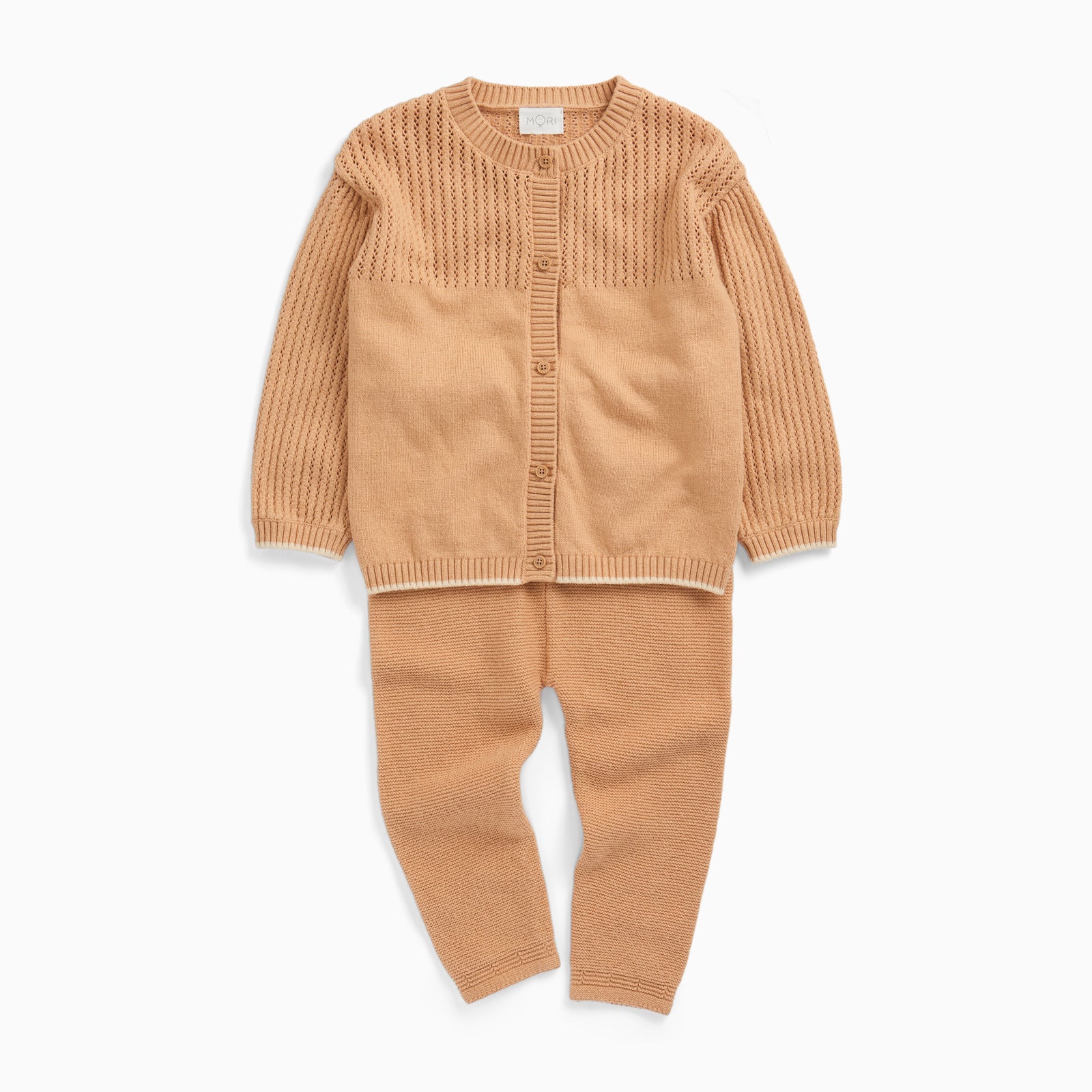 Pointelle Tan Knitted Cardigan & Leggings Outfit - Image 2