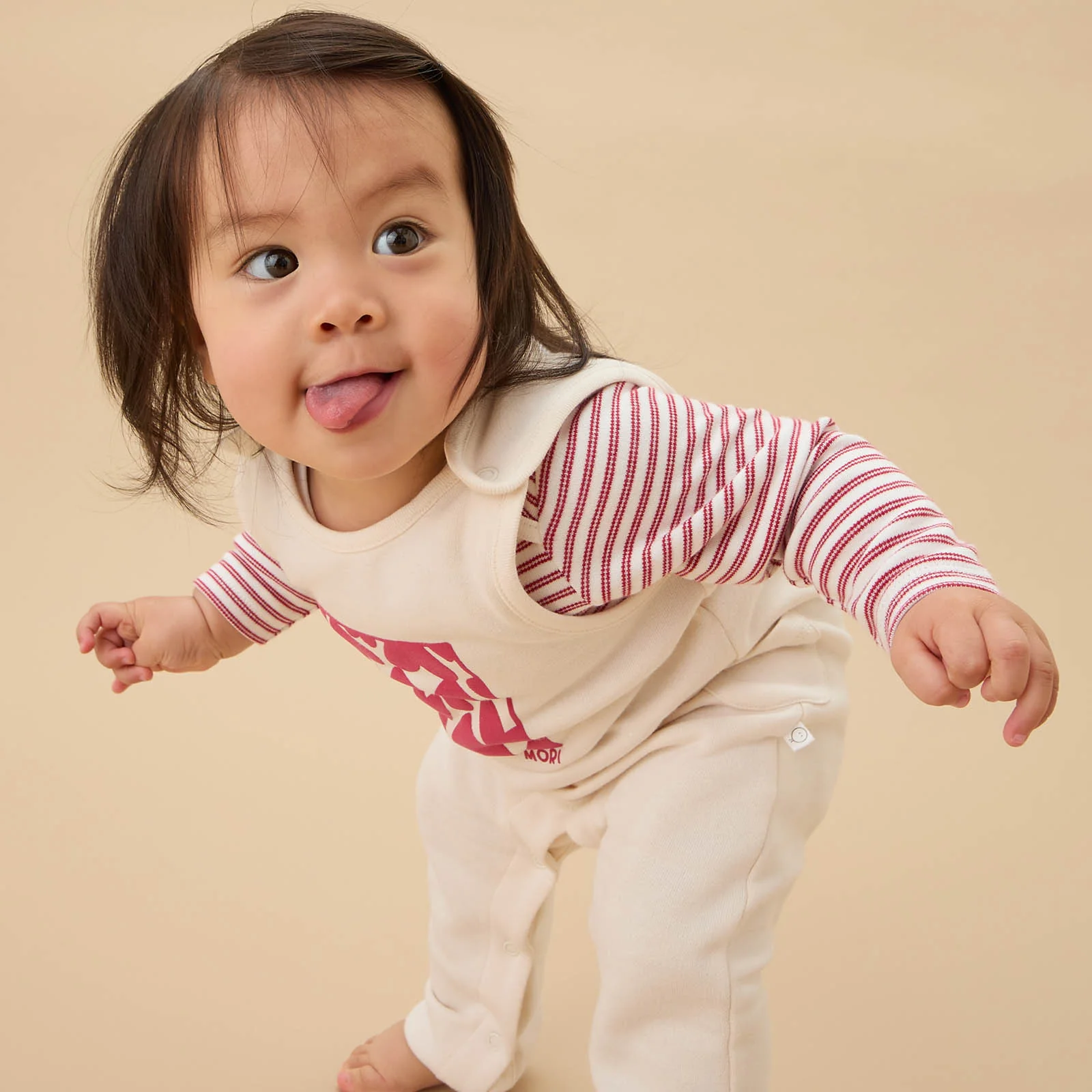 Red Stripe Bodysuit & Hearts Dungarees Outfit