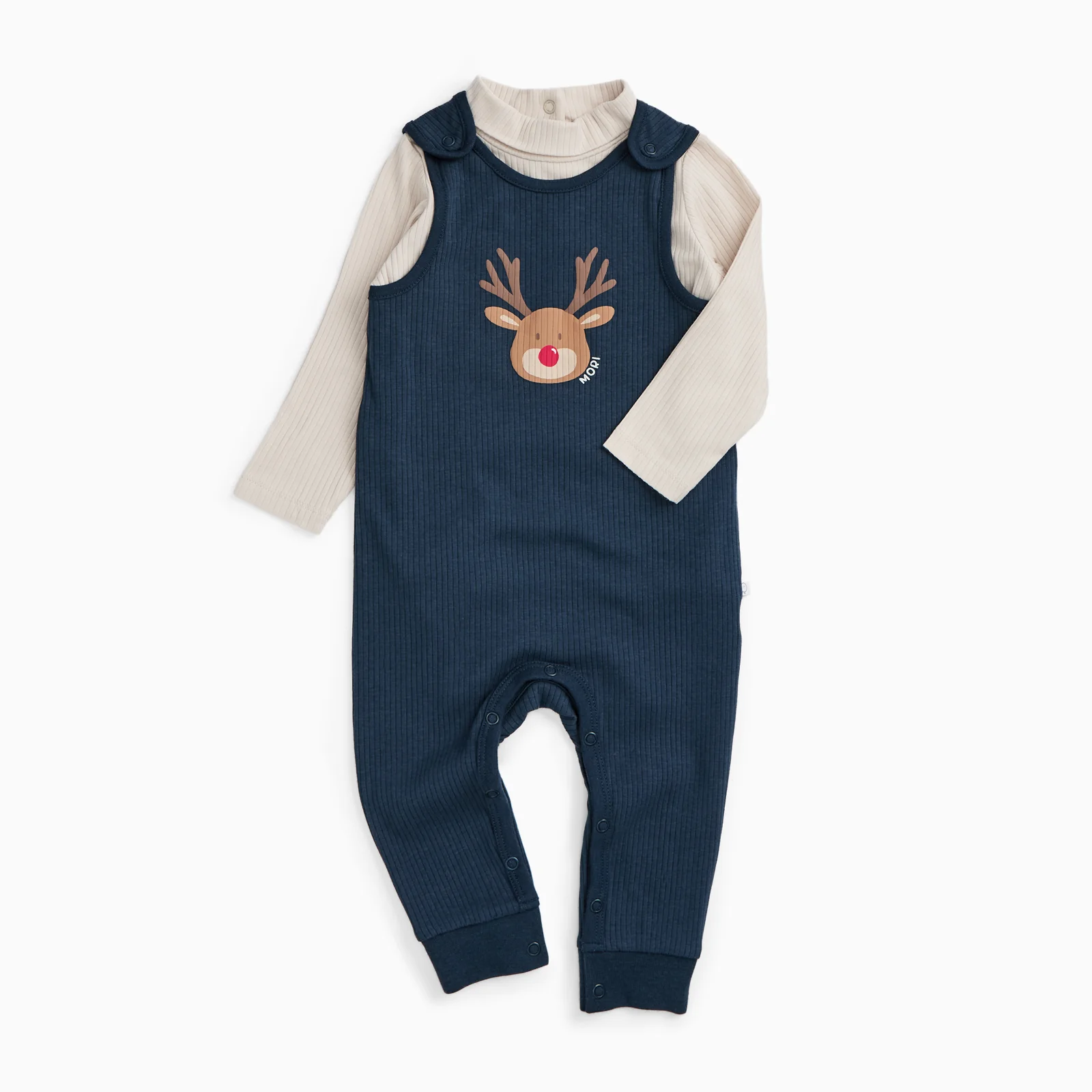 Reindeer Dungarees & Ribbed Bodysuit Outfit