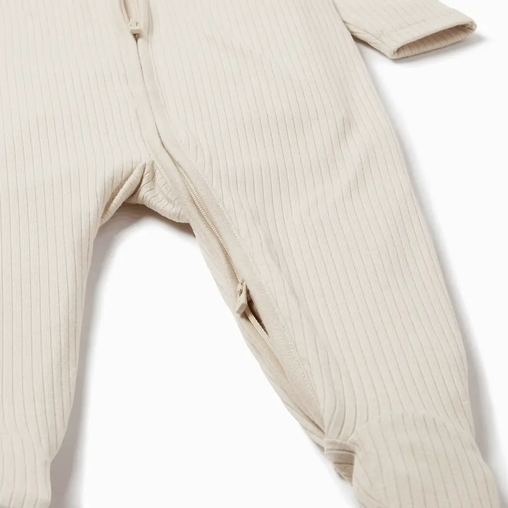 Ribbed Clever Zip Sleepsuit - Ecru - Image 8
