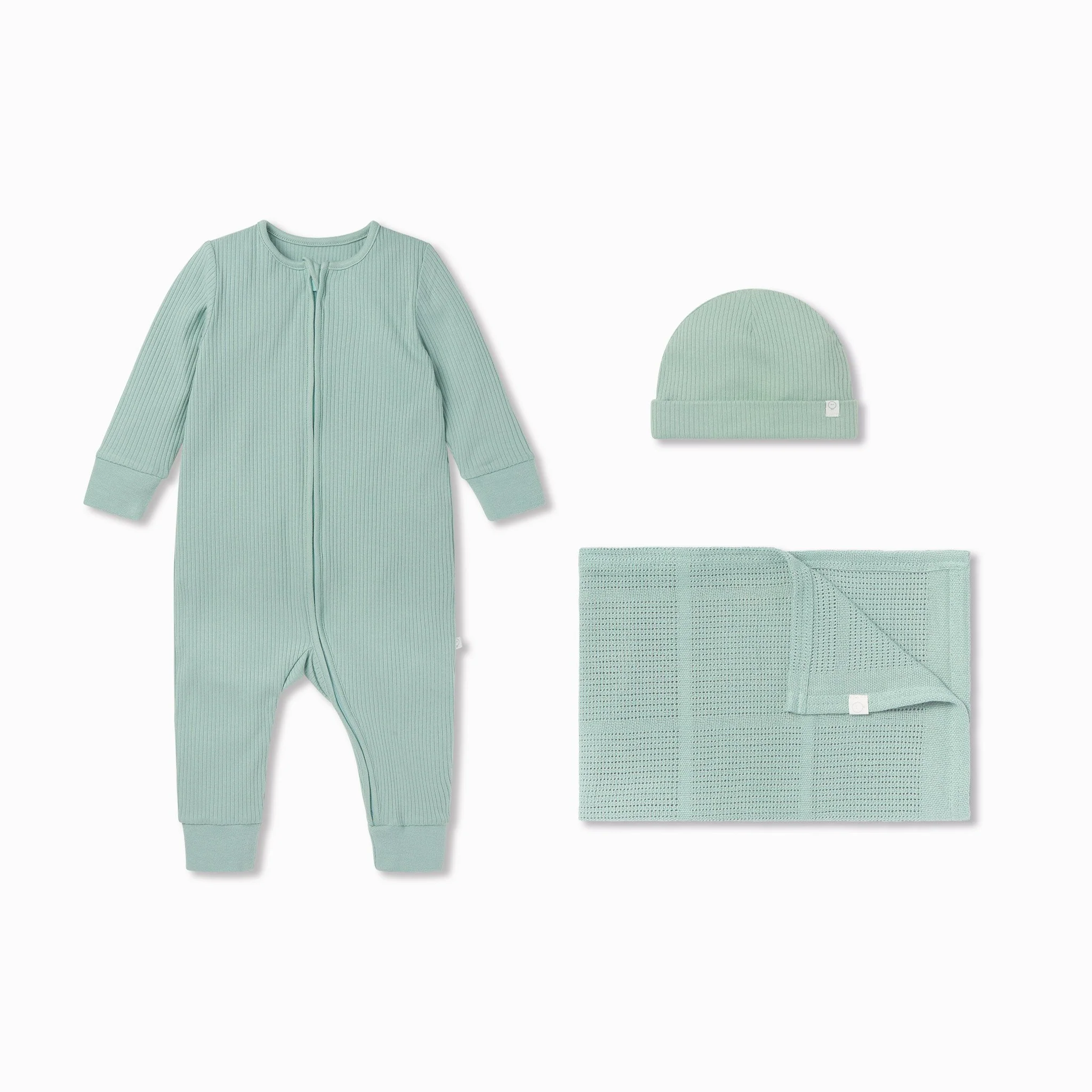 Ribbed Zip-Up Sleepsuit, Hat & Blanket Set - Image 2