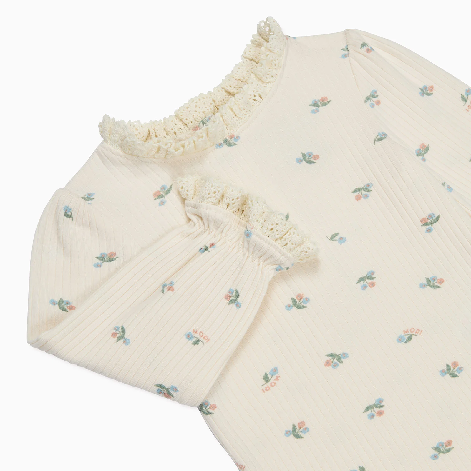 Floral Frilled Ribbed Long Sleeve Bodysuit - Image 2
