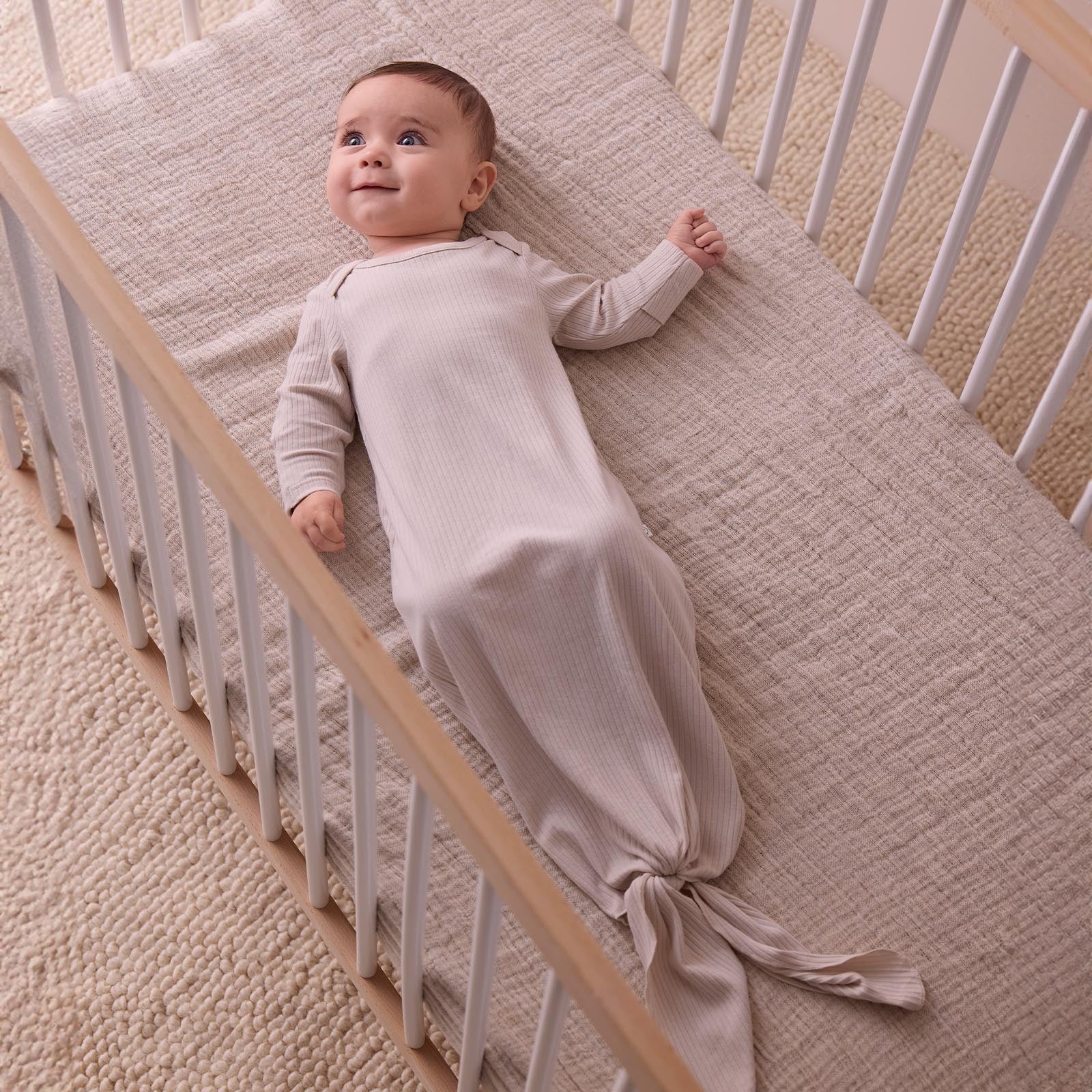 Ribbed Knotted Newborn Baby Gown - Image 3