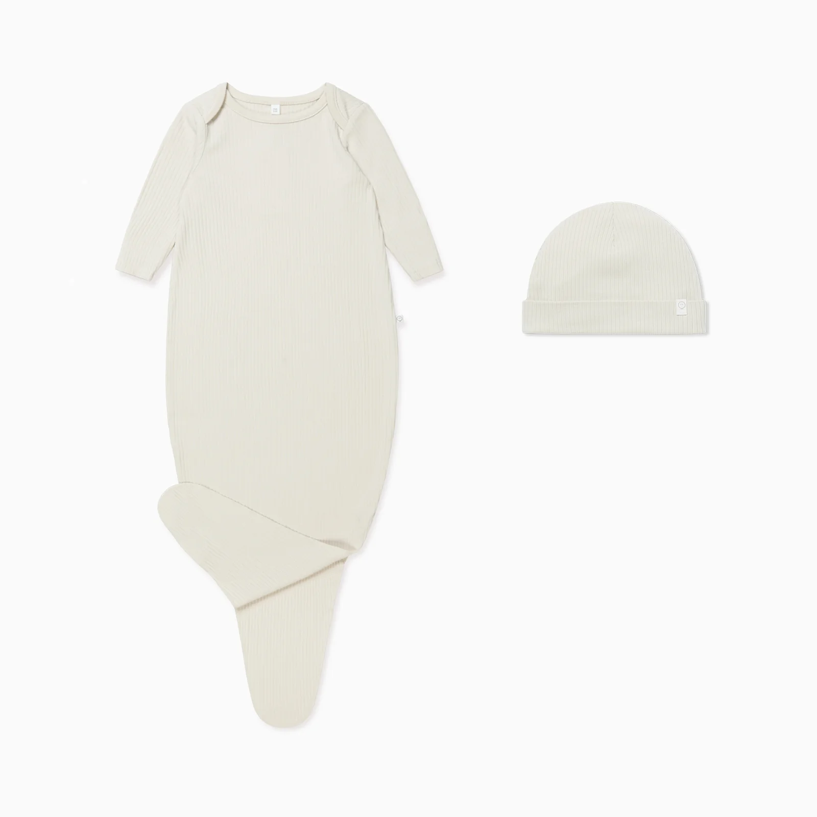 Ribbed Knotted Newborn Baby Gown & Hat - Image 3