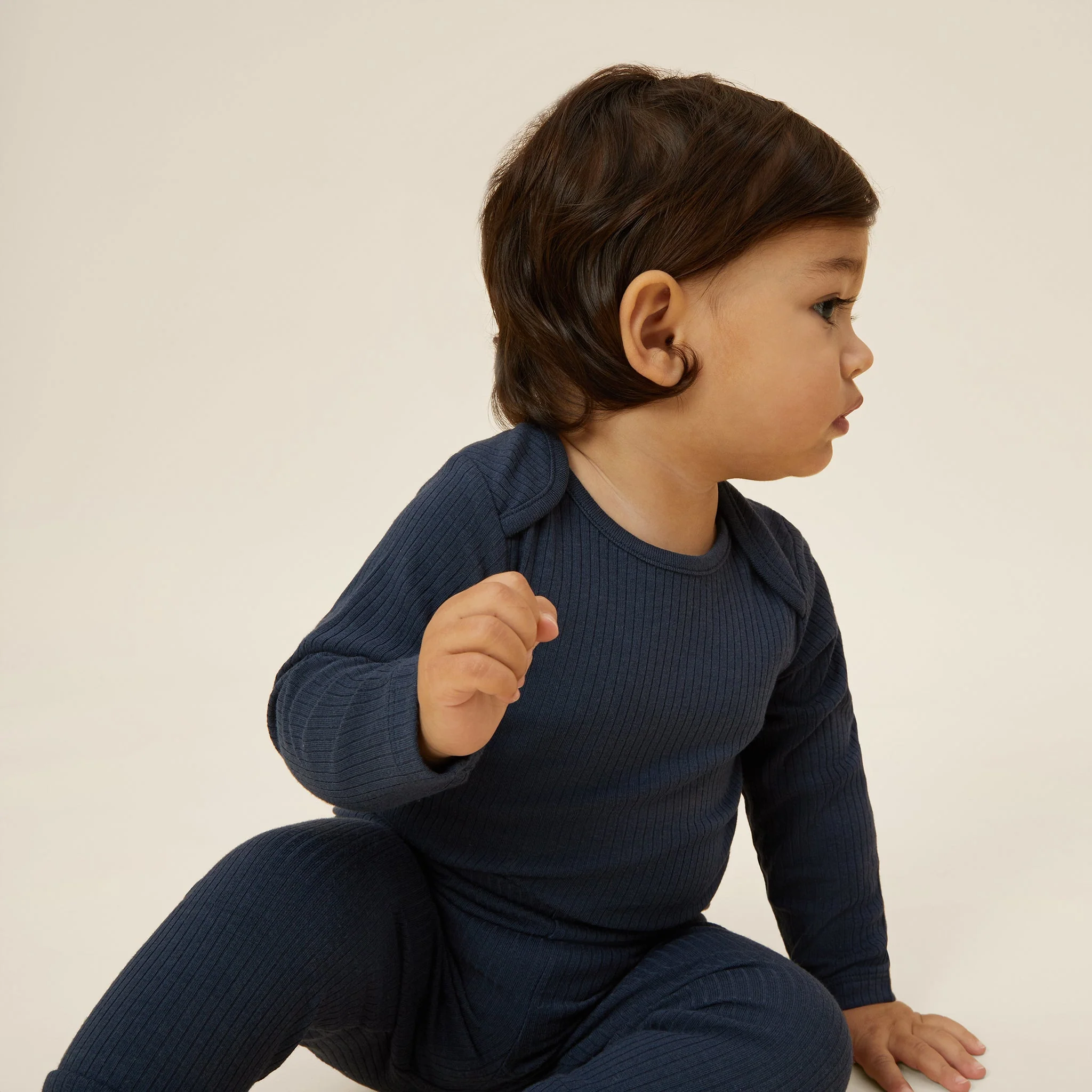 Ribbed Long Sleeve Bodysuit - Navy - Image 3