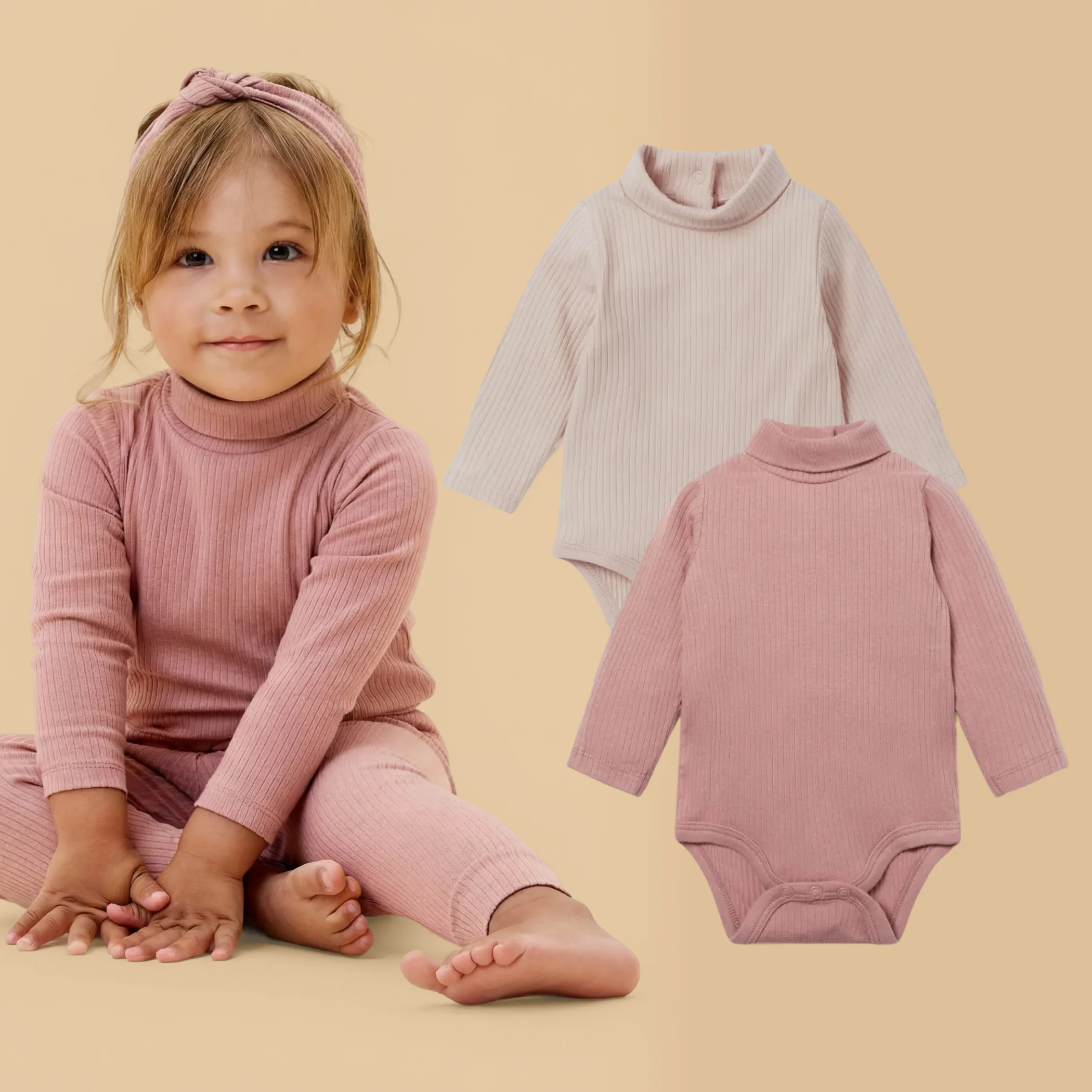 Ribbed Roll Neck Bodysuit 2 Pack
