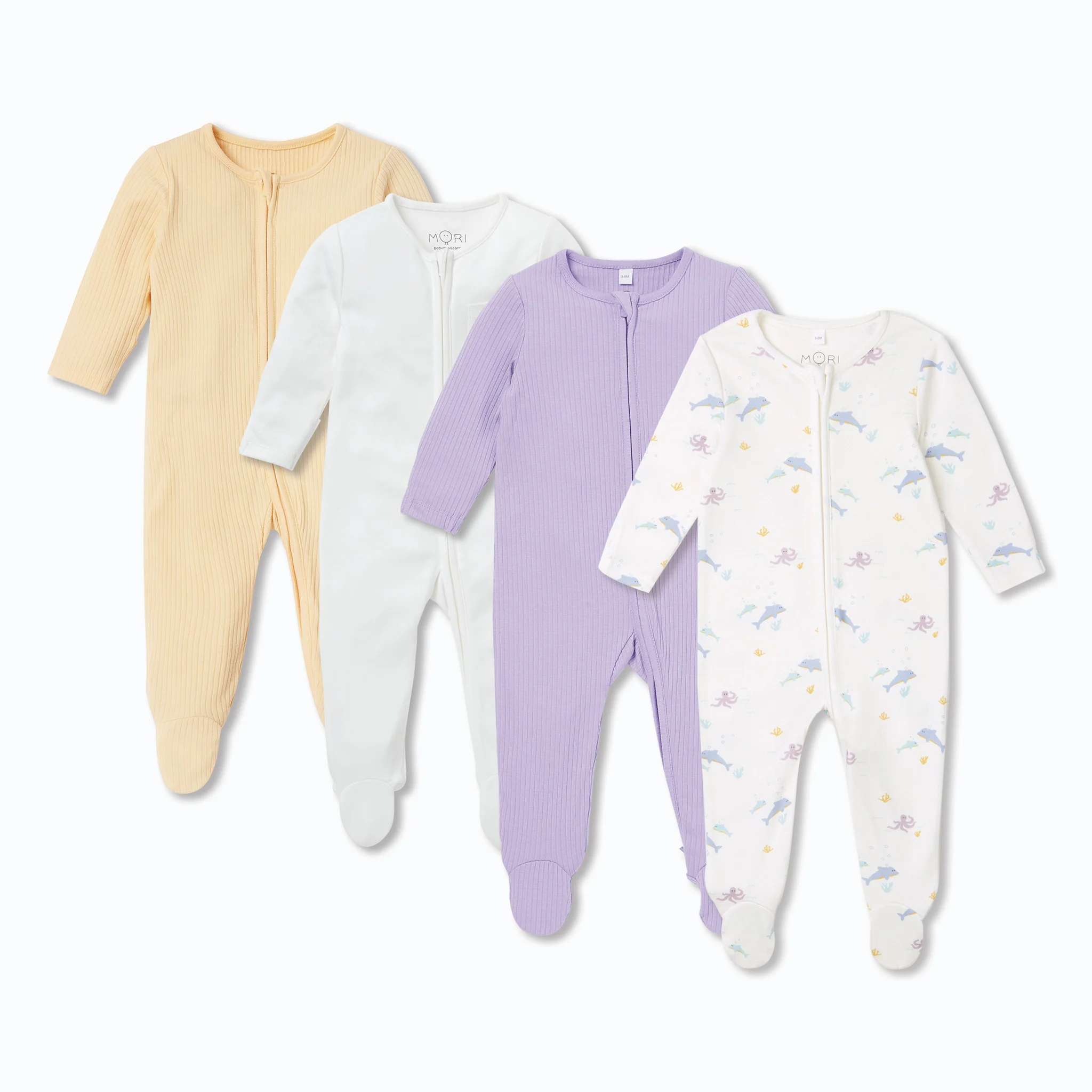 Ribbed & Signature Clever Zip Sleepsuit 4 Pack - Image 2