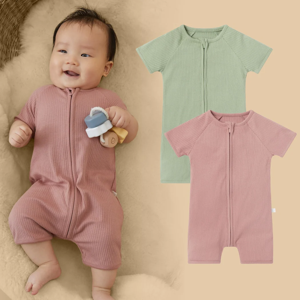 Ribbed Zip Summer Sleepsuit 2 Pack