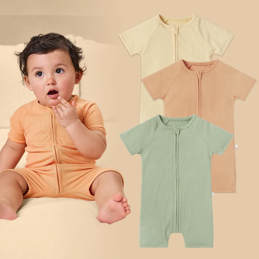 Ribbed Zip Summer Sleepsuit 3 Pack