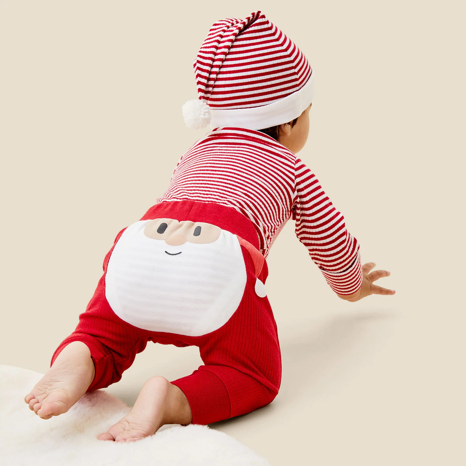 Ruby Striped Bodysuit, Santa Joggers & Elf Hat - Image 2