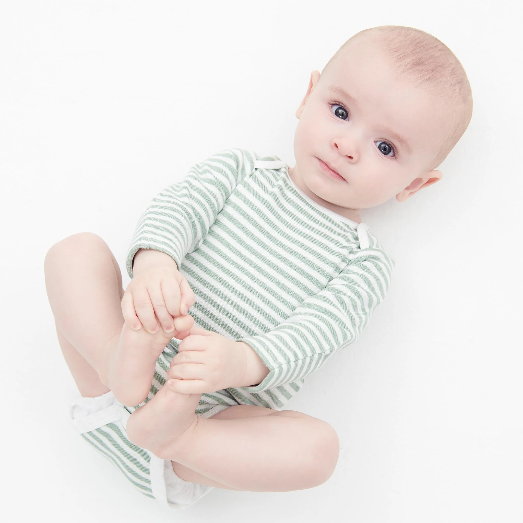 Sage Stripe Long Sleeve Bodysuit 4 Pack - Image 3
