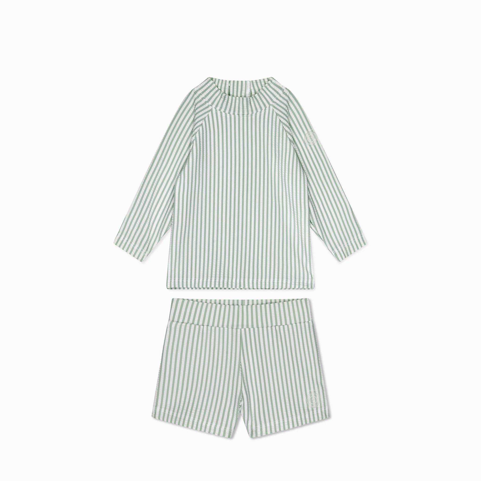Sage Stripe Seersucker Rash Vest & Swim Shorts