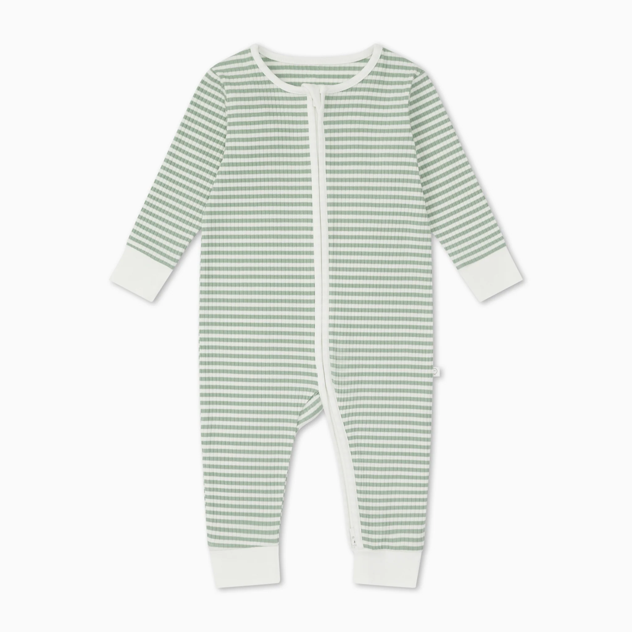 Sage Stripe Ribbed Clever Zip Sleepsuit - Image 3