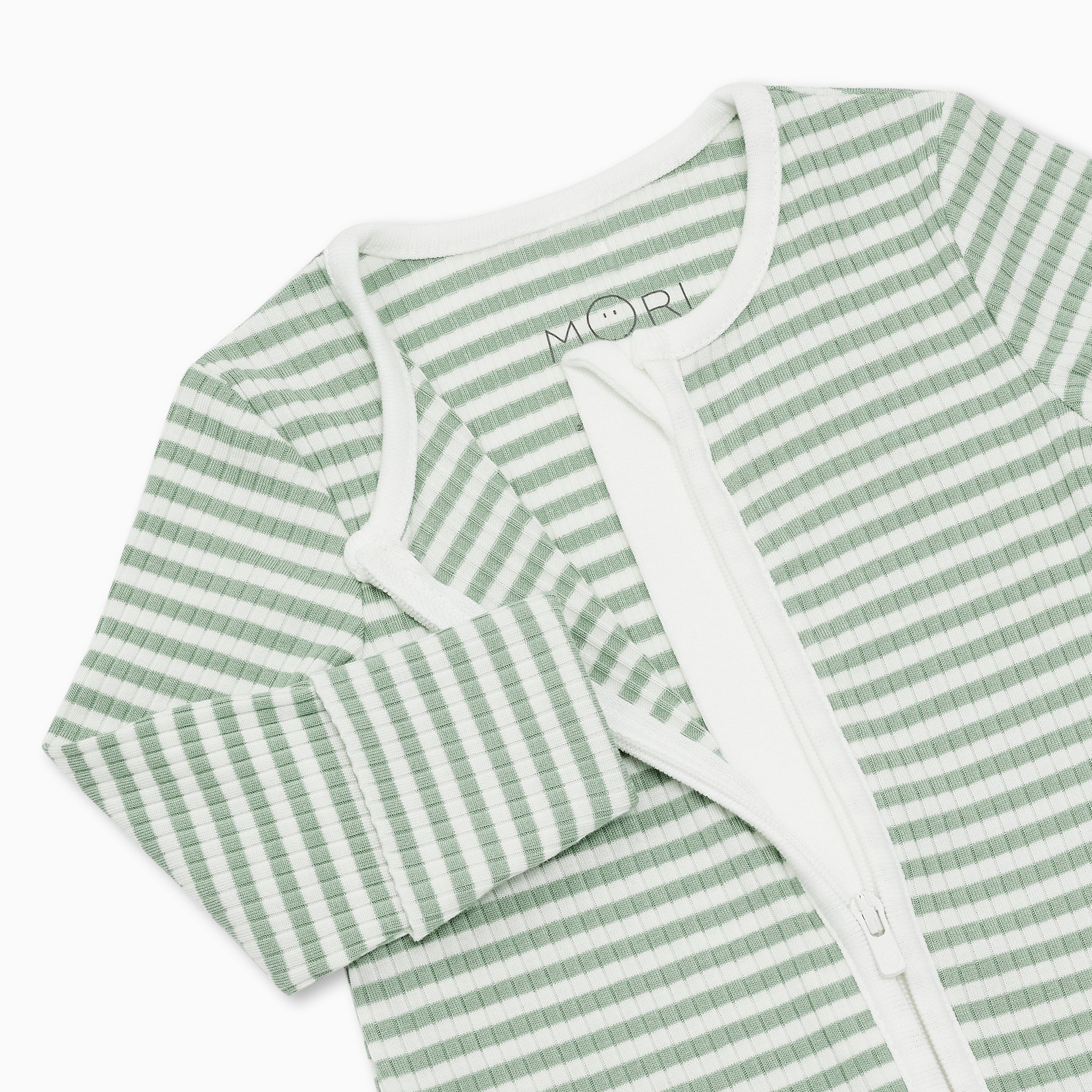 Sage Stripe Ribbed Clever Zip Sleepsuit - Image 4