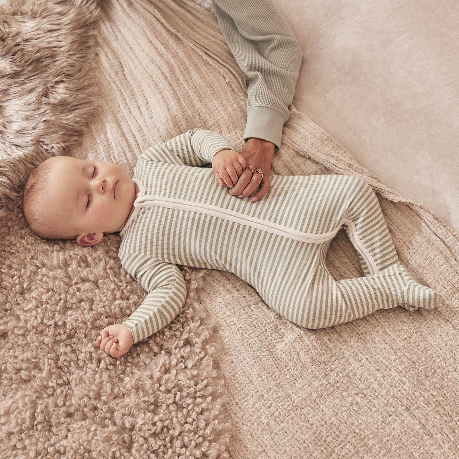 Sage Stripe Ribbed Clever Zip Sleepsuit - Image 5