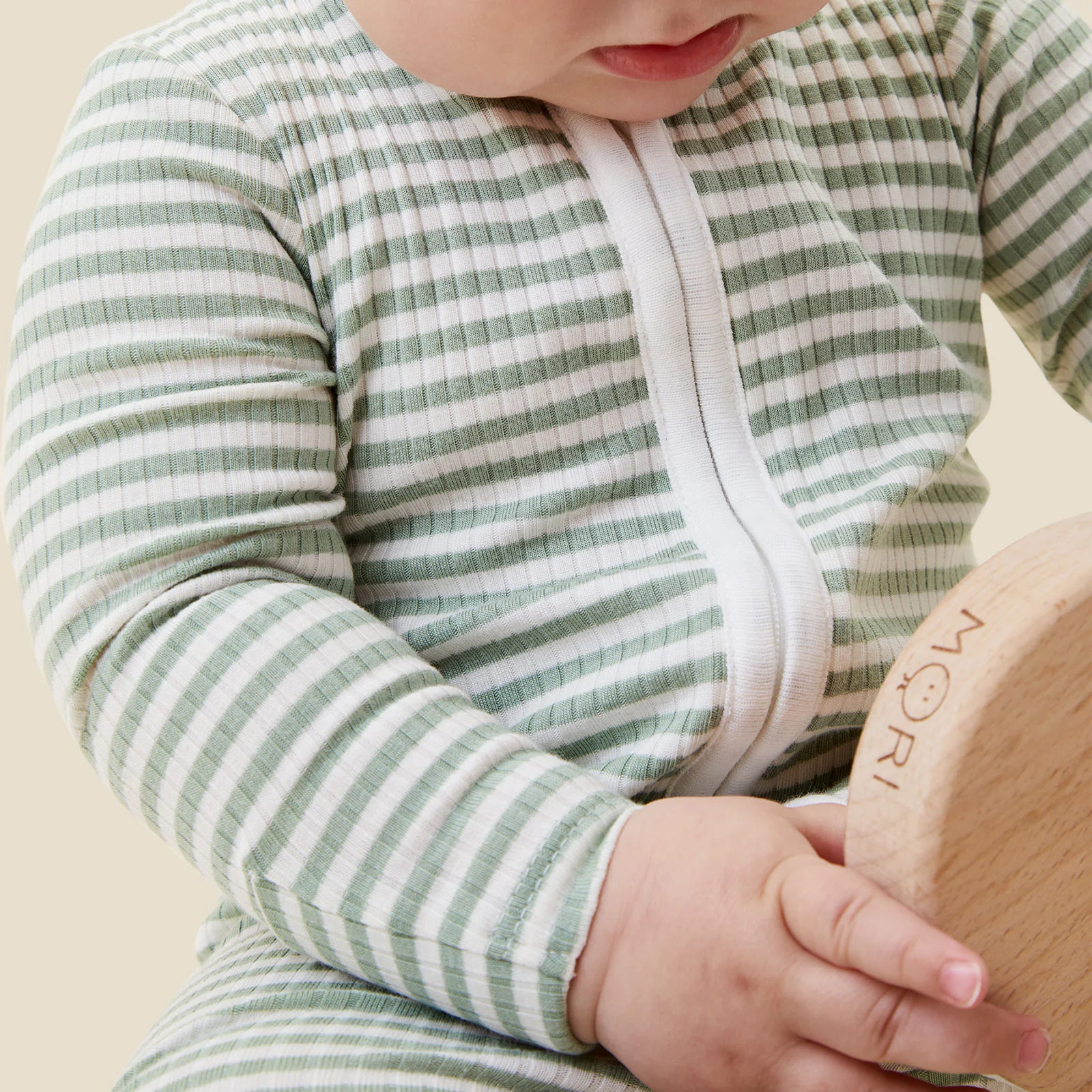 Sage Stripe Ribbed Clever Zip Sleepsuit - Image 7