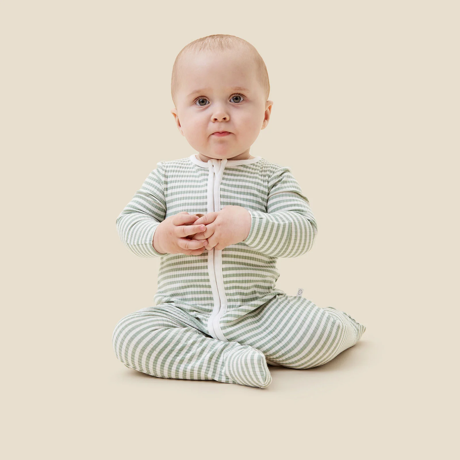 Sage Stripe Ribbed Clever Zip Sleepsuit - Image 8