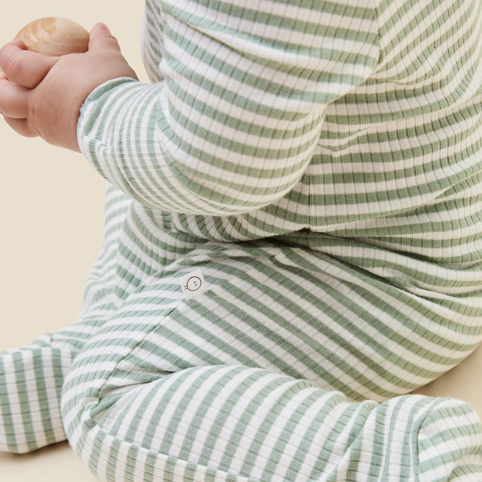 Sage Stripe Ribbed Clever Zip Sleepsuit - Image 9