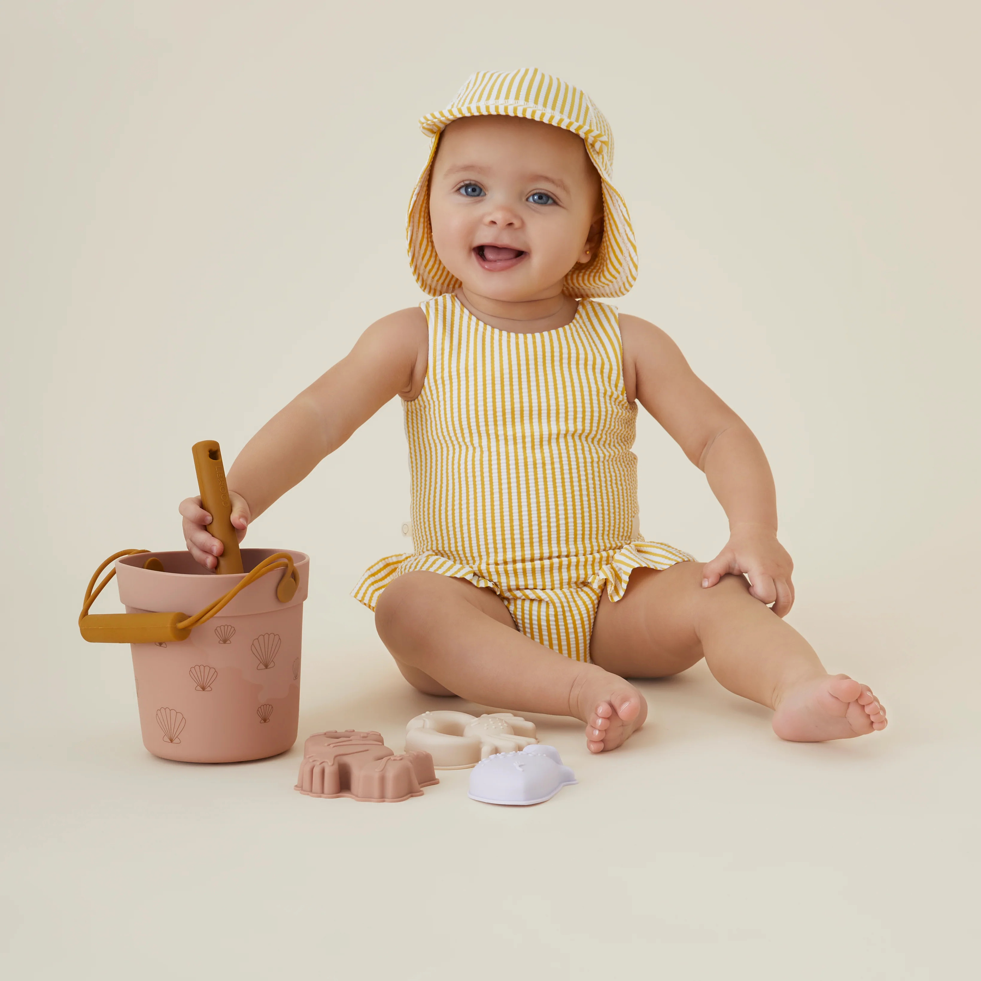 Seersucker Mustard Stripe Sun Safe Swim Hat - Image 2