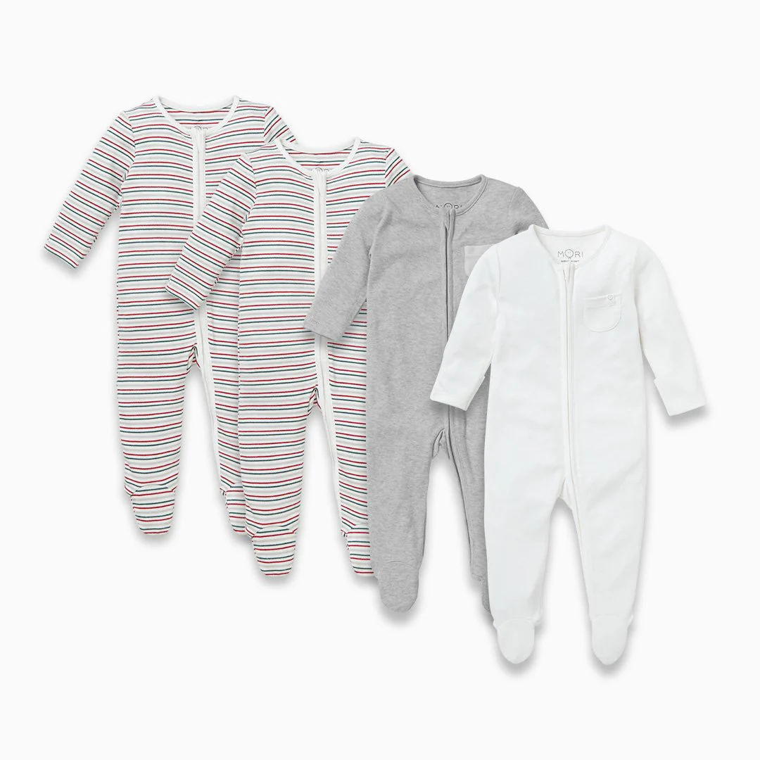 Sleepy Stripe Zip-Up Sleepsuit 4 Pack