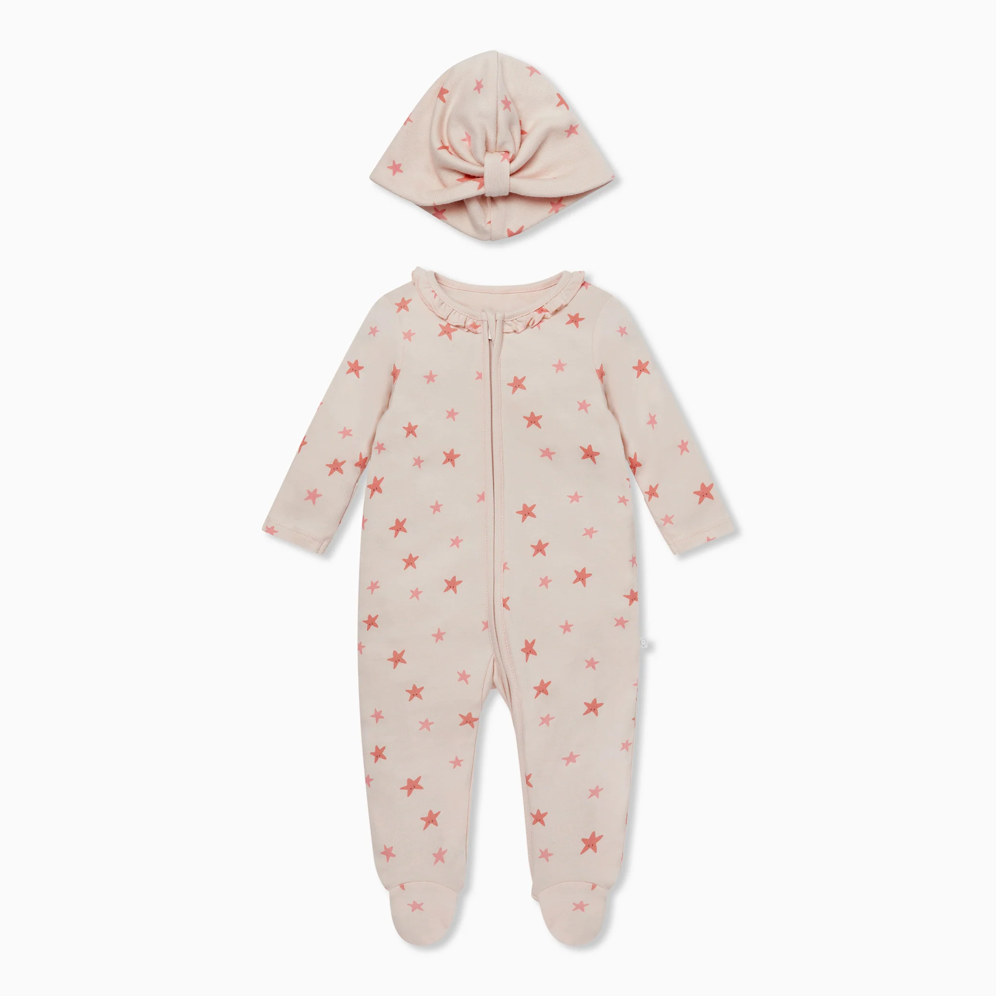 Starfish Frilled Zip-Up Sleepsuit & Turban Set