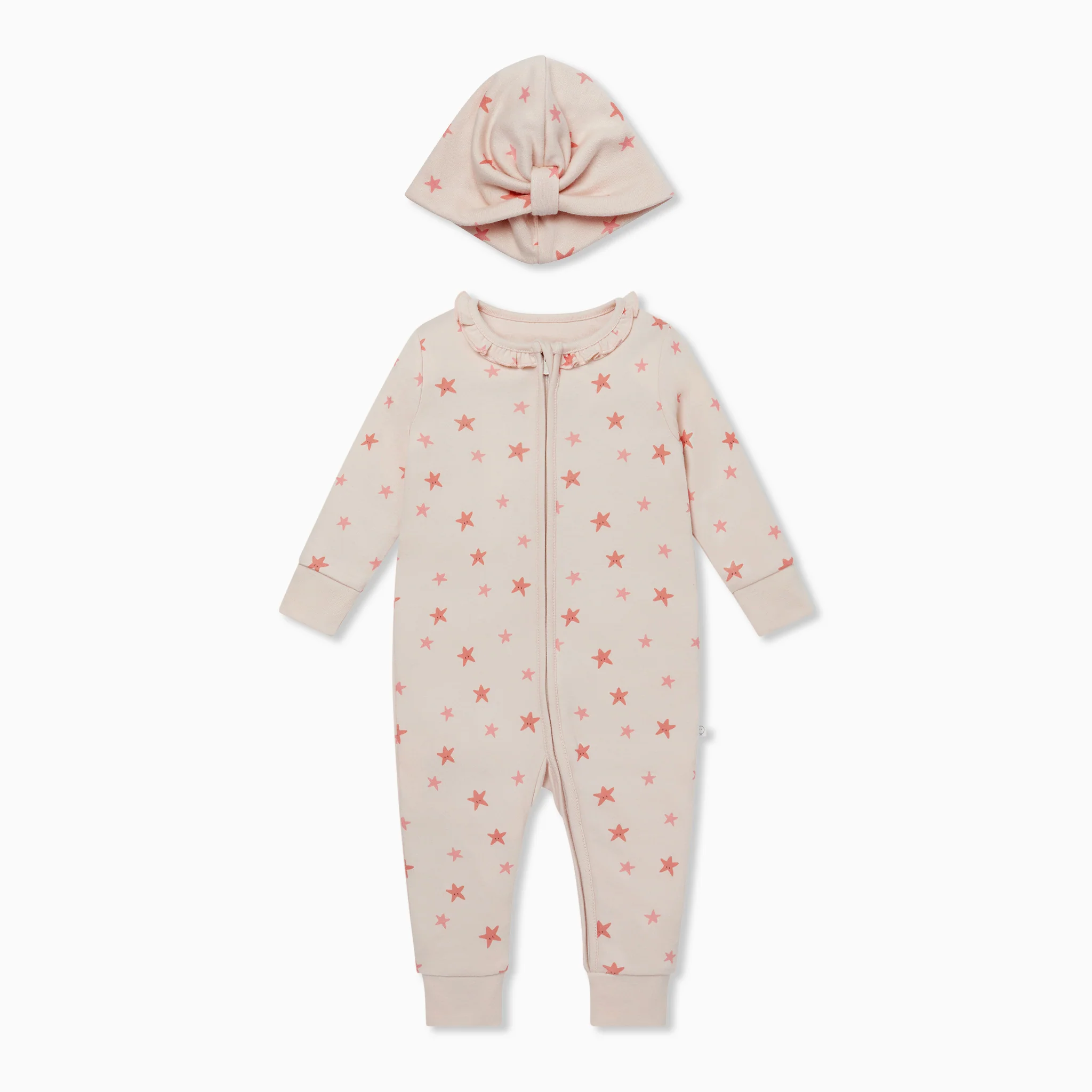 Starfish Frilled Zip-Up Sleepsuit & Turban Set - Image 2