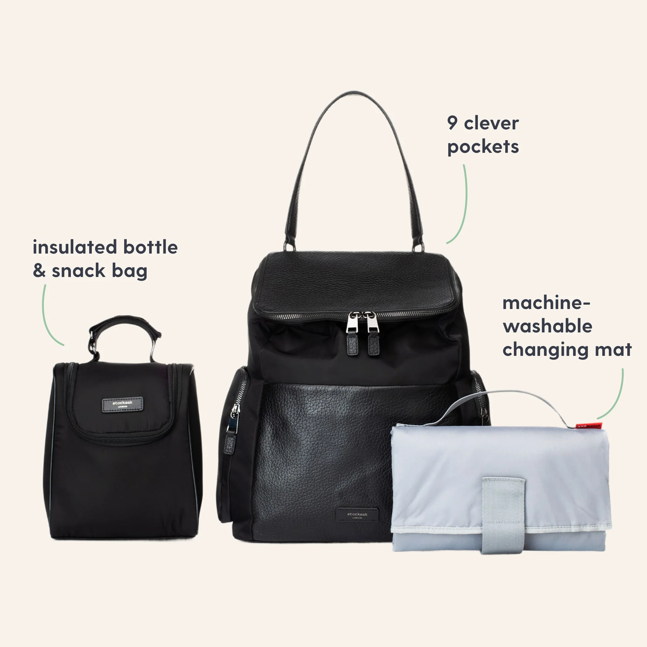 Storksak Alyssa Changing Bag - Black & Gunmetal - Image 3