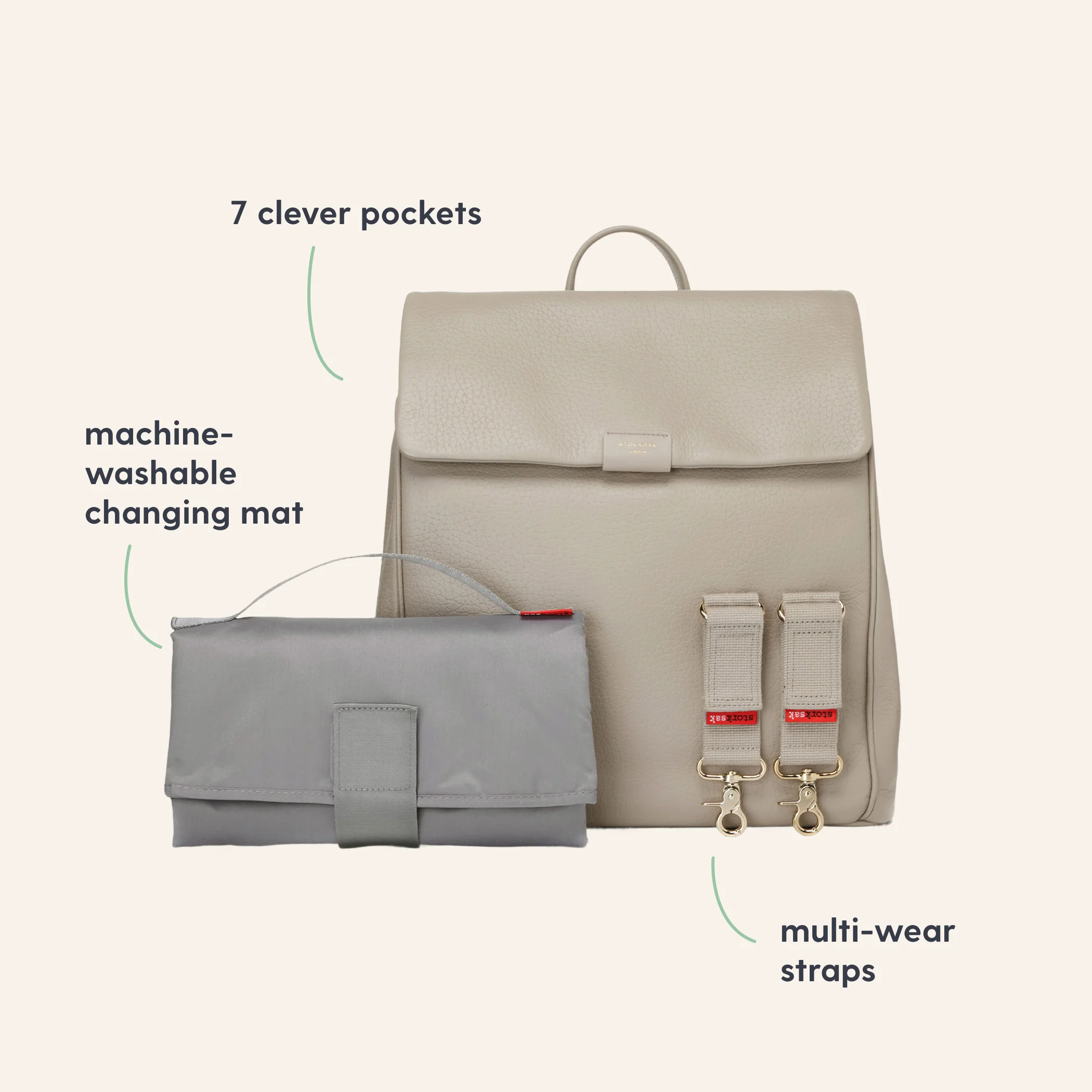 Storksak St James Changing Bag Leather - Taupe - Image 3