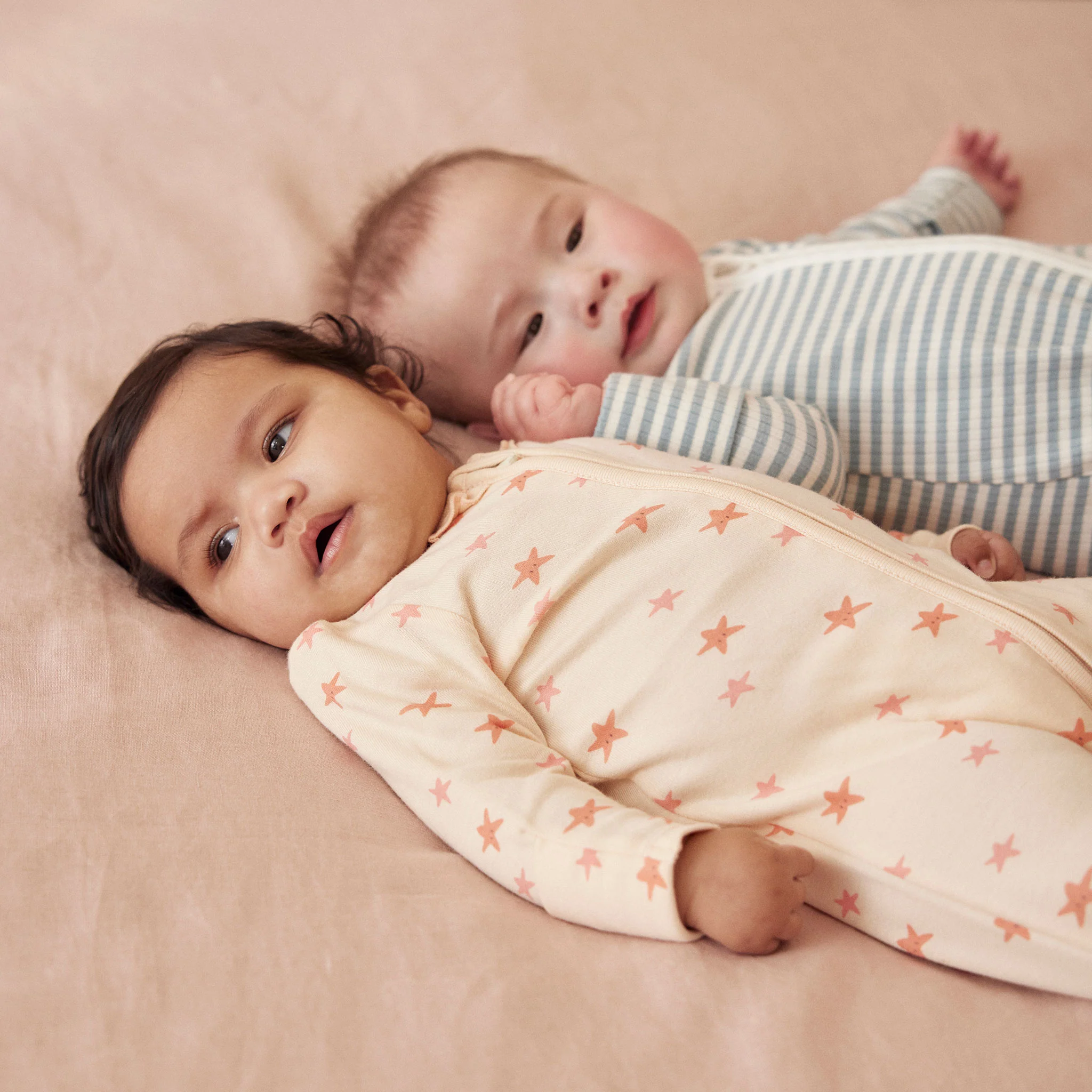 Stripe Ribbed & Starfish Zip-Up Sleepsuit 2 Pack - Image 2