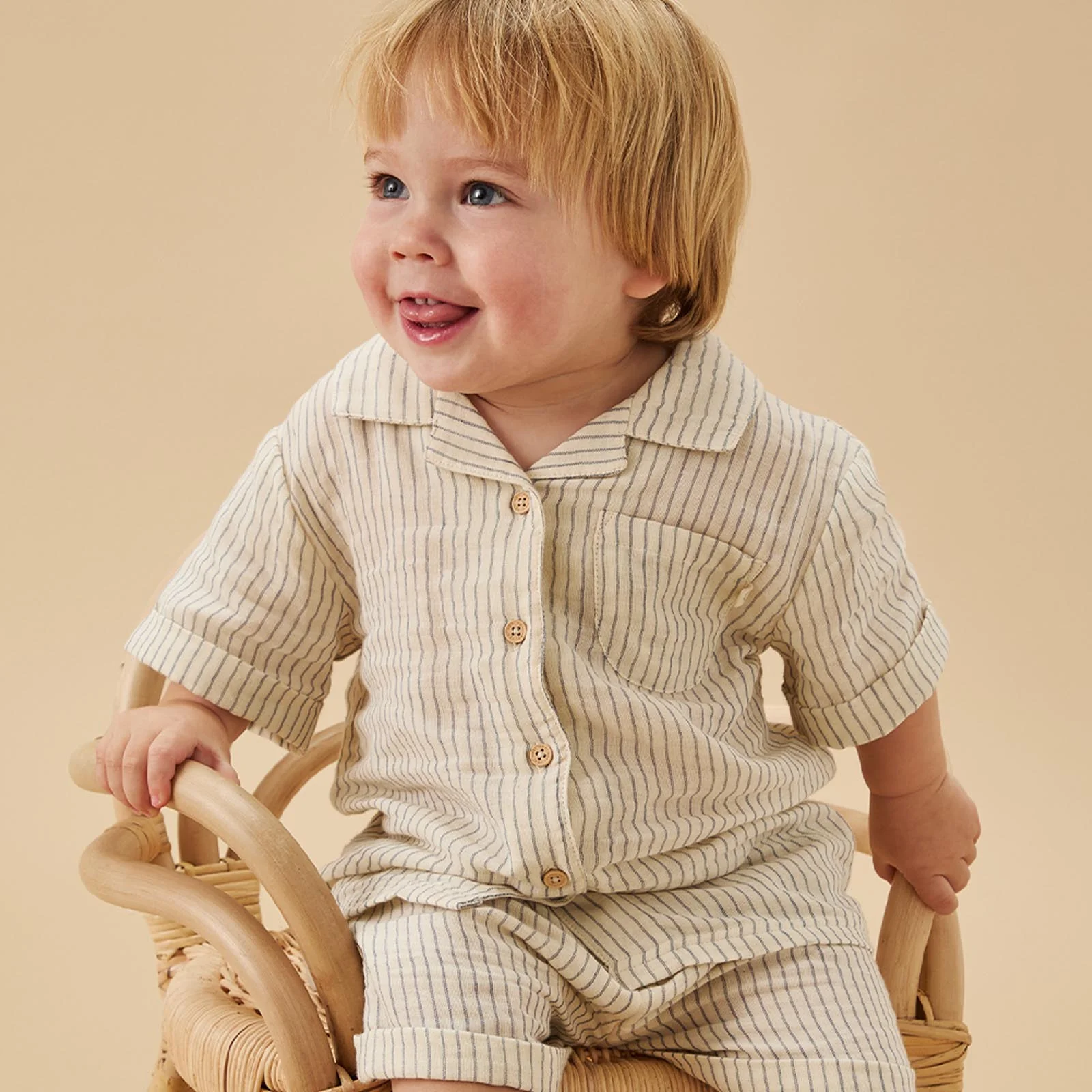 Striped Muslin Short Sleeve Shirt