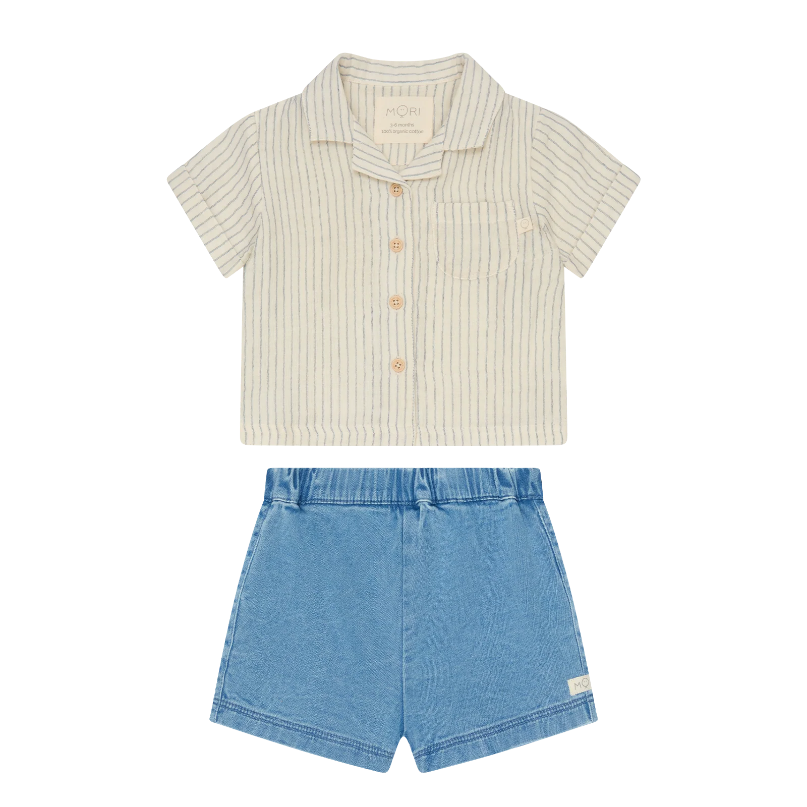 Striped Muslin Short Sleeve Shirt & Denim Shorts Set