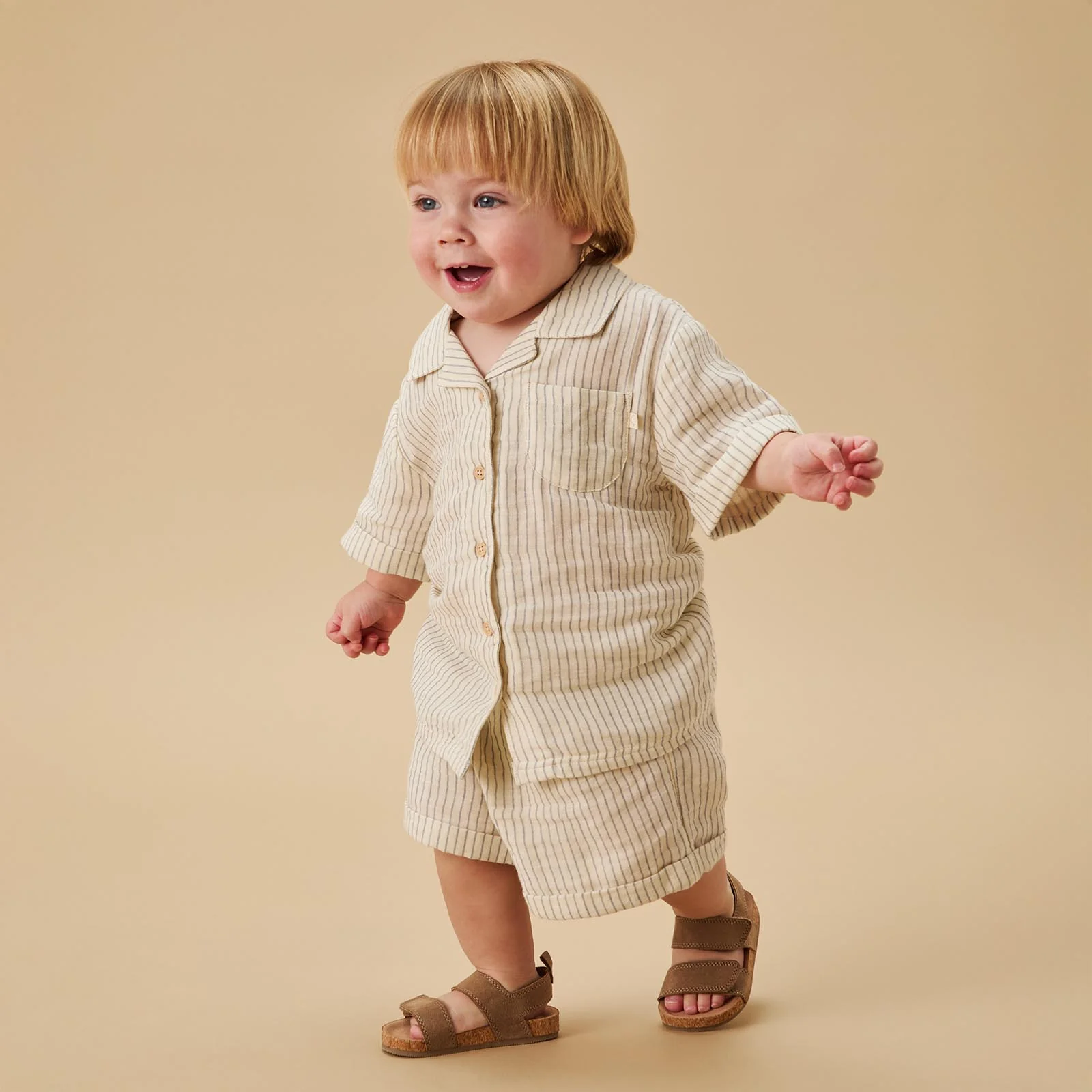 Striped Muslin Short Sleeve Shirt & Shorts Set