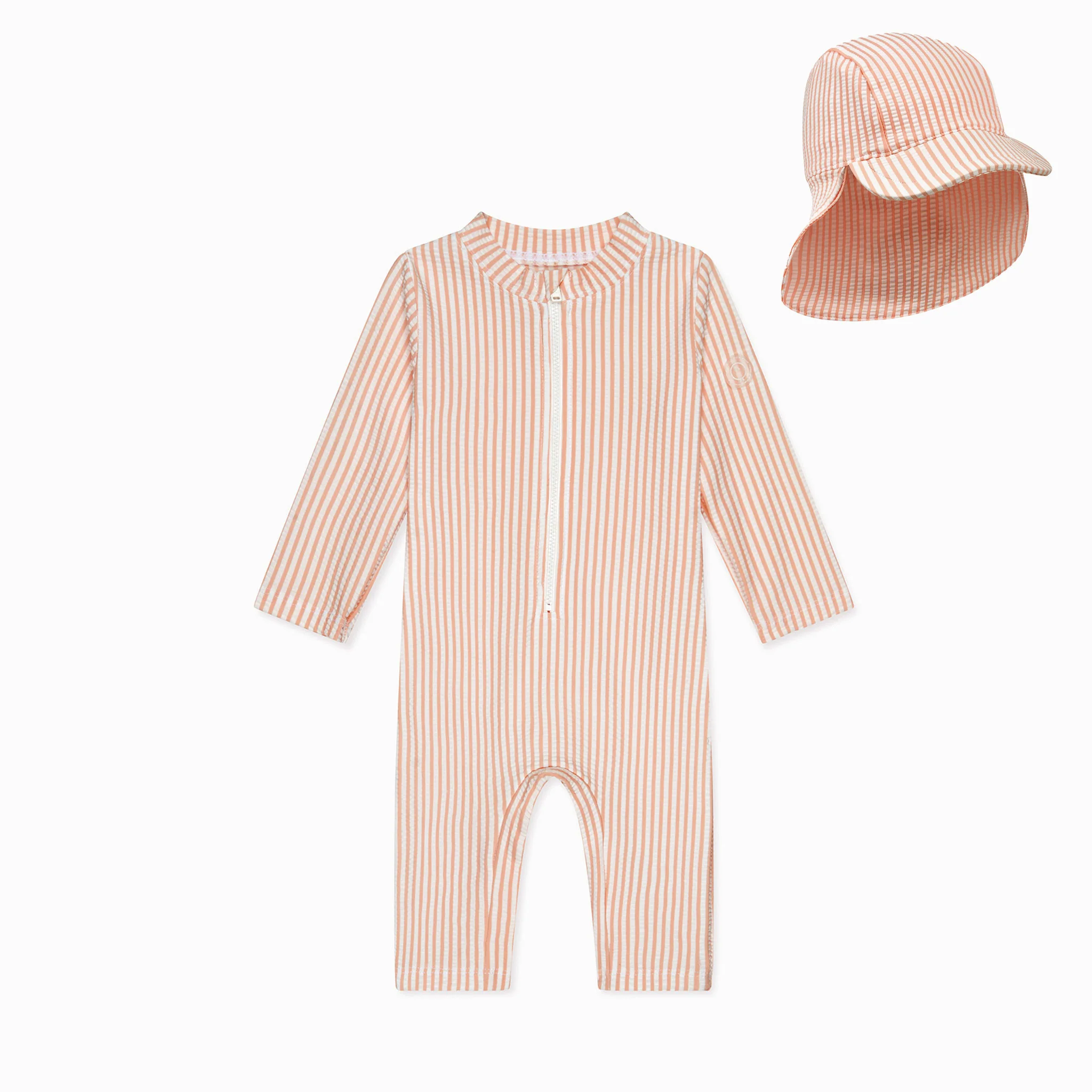 Stripe Seersucker Sunsafe Swimsuit & Hat