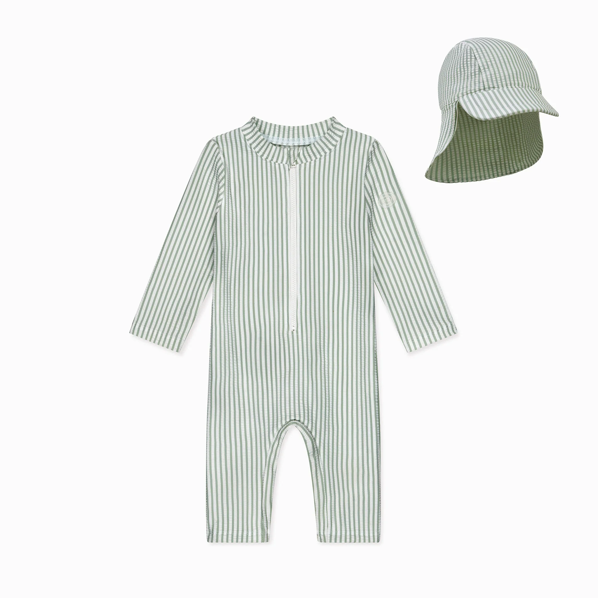Stripe Seersucker Sunsafe Swimsuit & Hat - Image 2