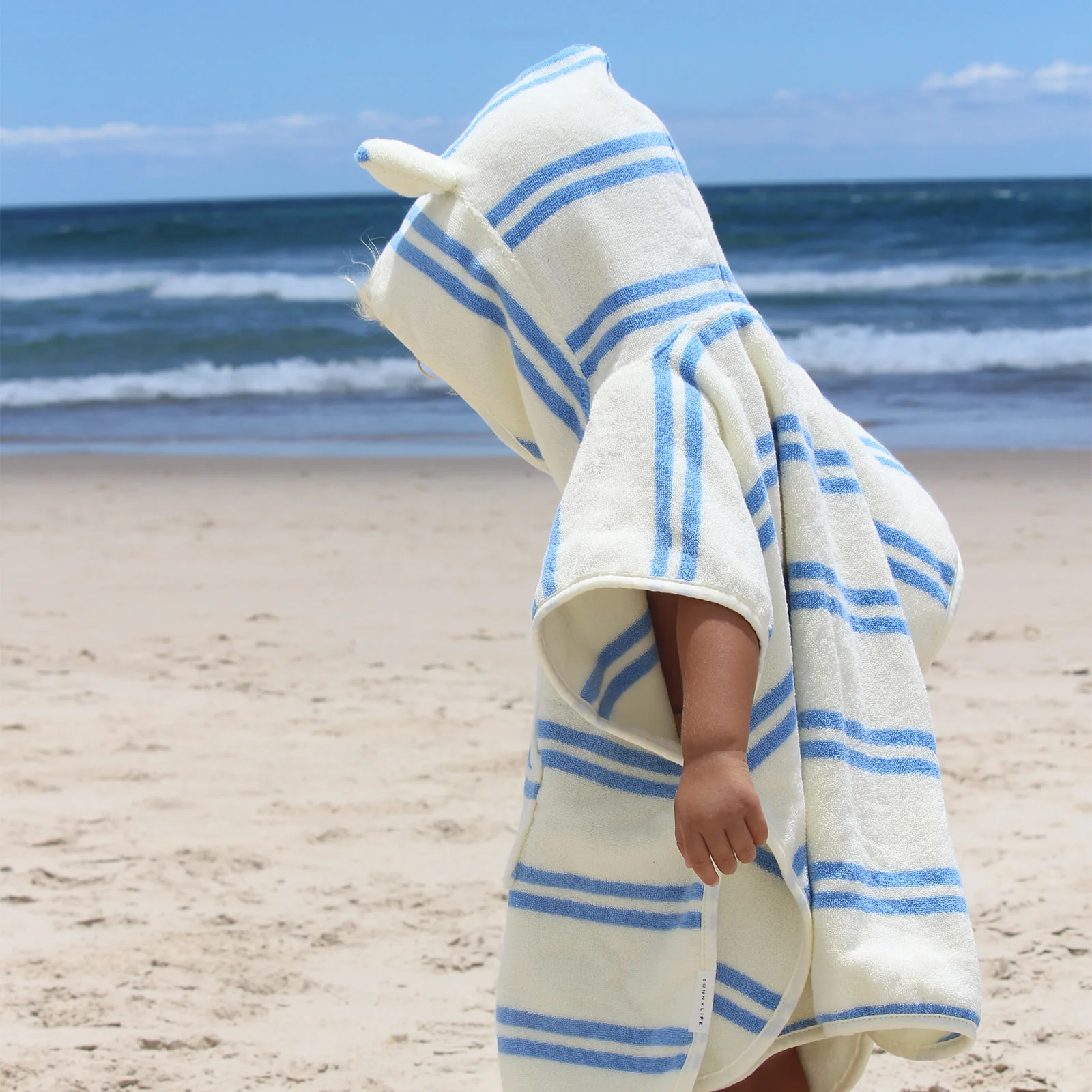 Sunnylife Kids Hooded Towel - Blue Stripe - Image 3