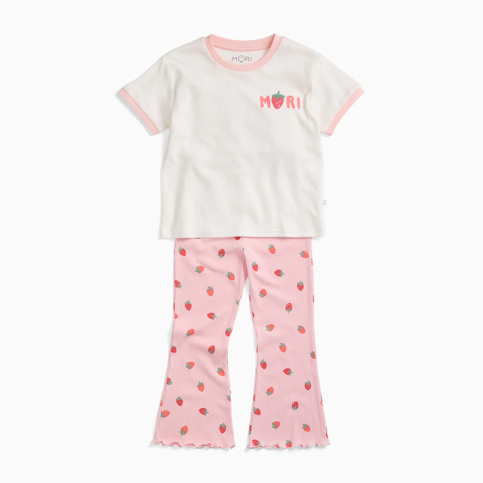 Sweet Strawberry Oversized T-Shirt & Ribbed Flared Trousers Outfit - Image 2