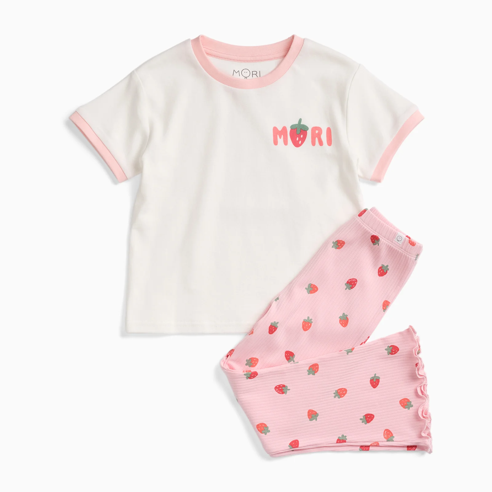 Sweet Strawberry Oversized T-Shirt & Ribbed Flared Trousers Outfit - Image 3