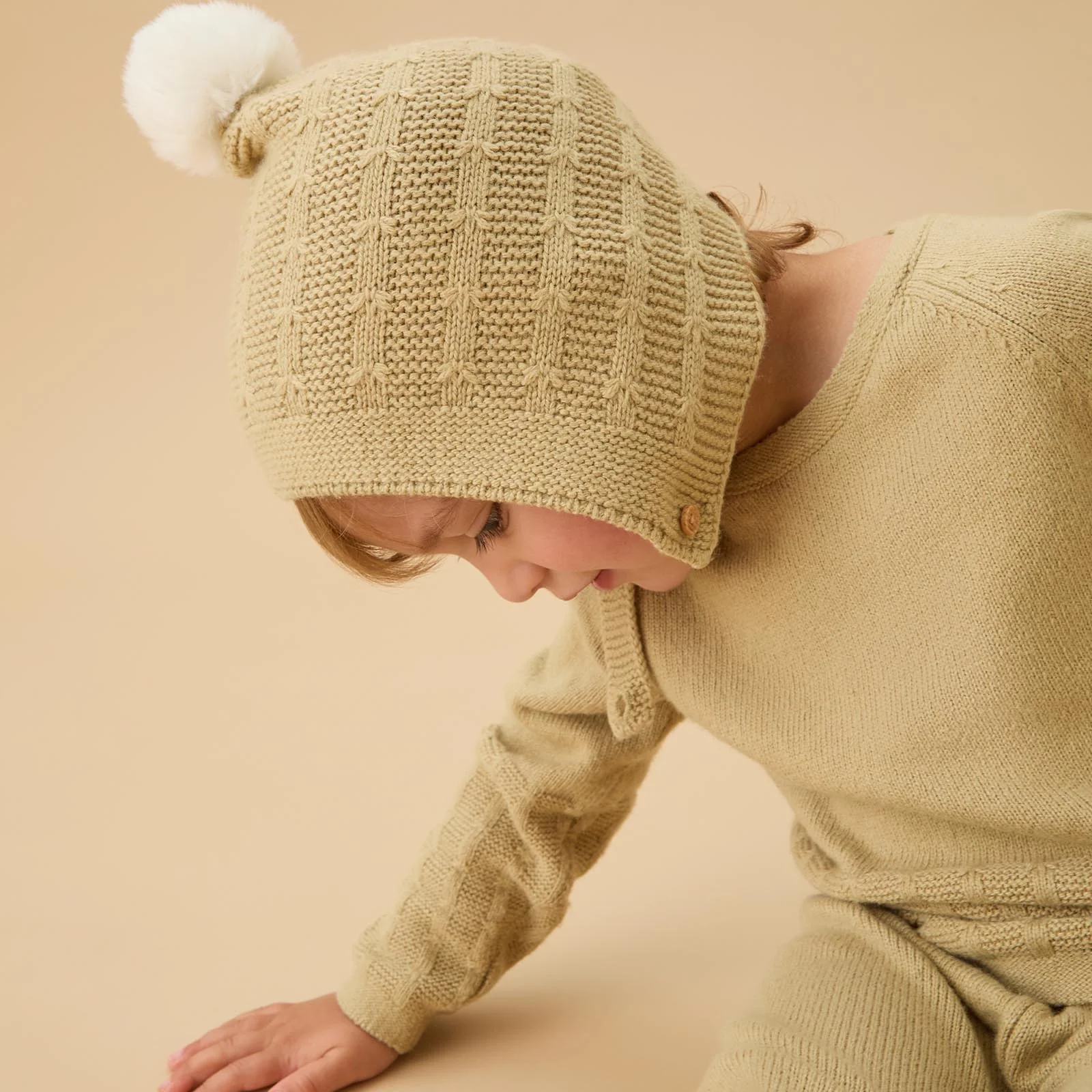 Textured Knit Bonnet, Jumper & Leggings Outfit