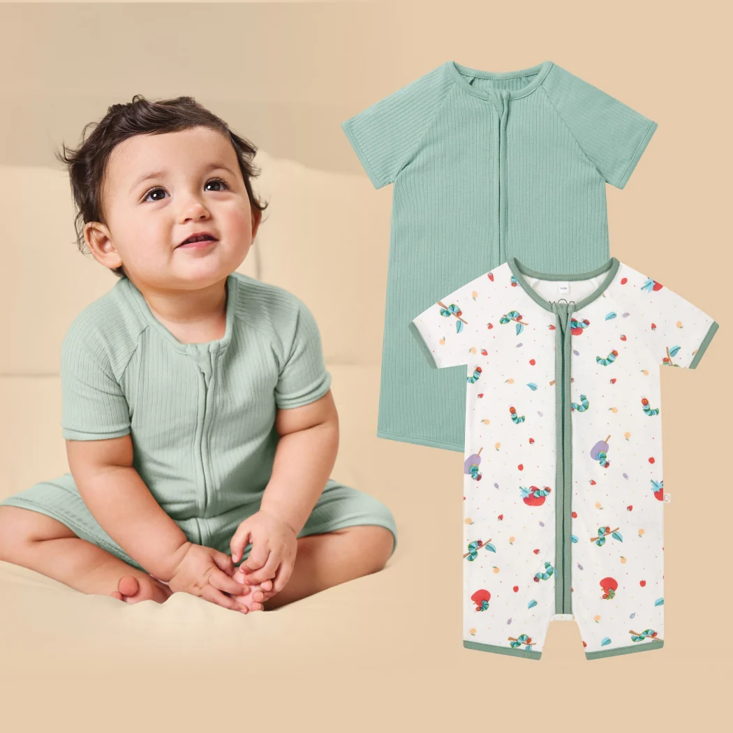 The Very Hungry Caterpillar & Ribbed Zip Summer Sleepsuit 2 Pack