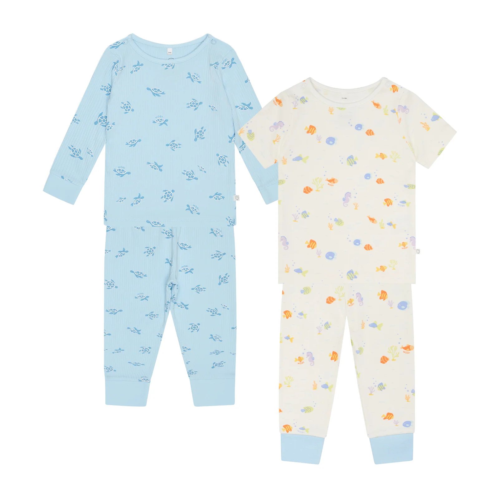 Turtles Ribbed Pyjamas & Little Fish Short Sleeve Pyjamas 2 Pack