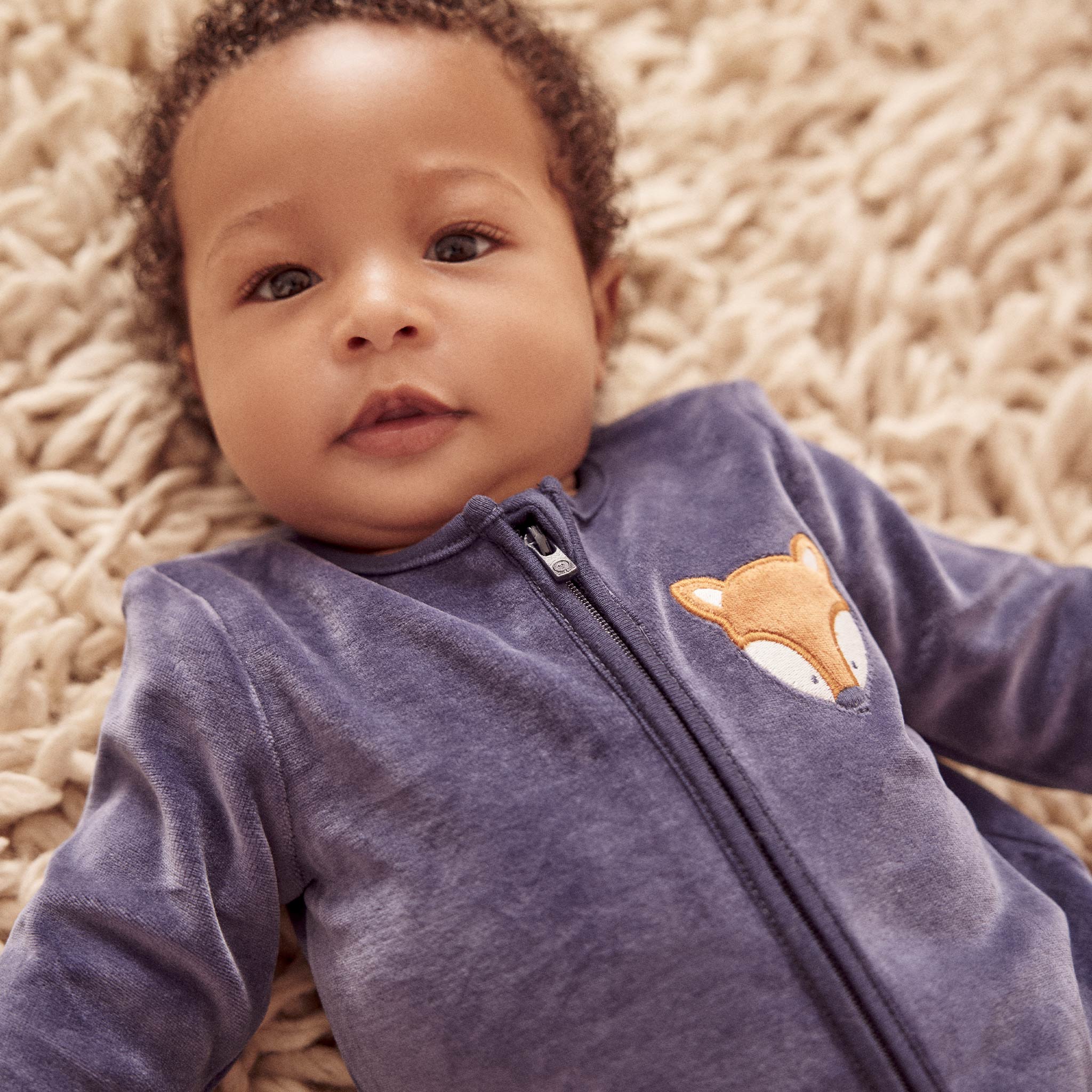 Velour Fox Zip-Up Romper