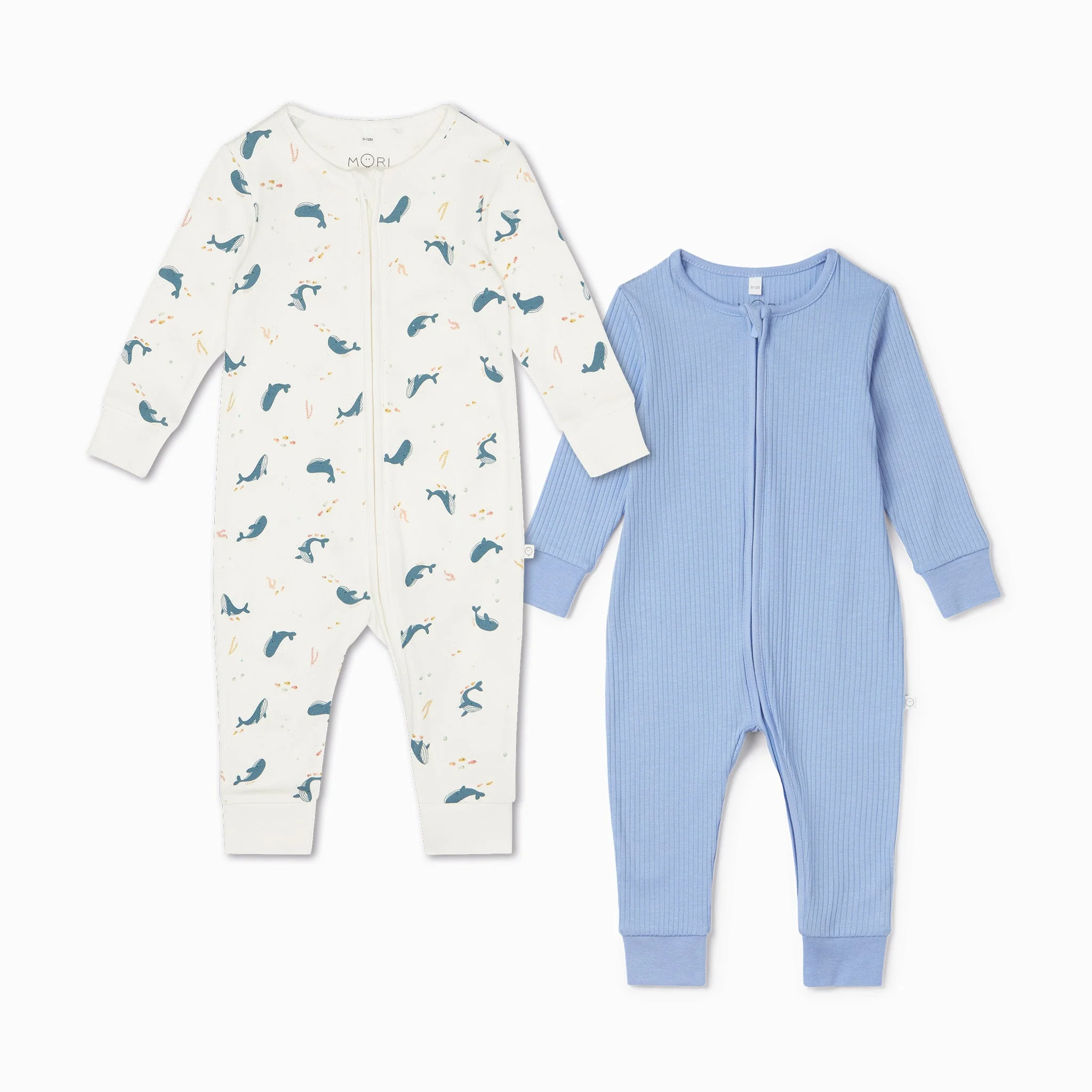 Whale Print & Ribbed Clever Zip Sleepsuit 2 Pack - Image 2